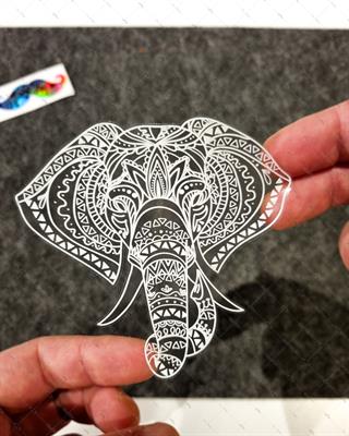 TWT29 Beyaz Mandala Desenli Fil Etiketi Şeffaf Sticker