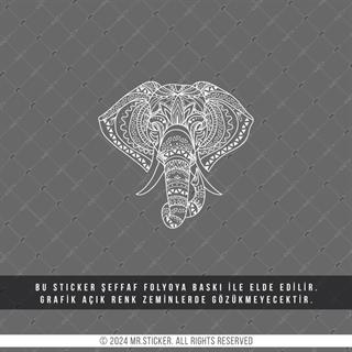 TWT29 Beyaz Mandala Desenli Fil Etiketi Şeffaf Sticker