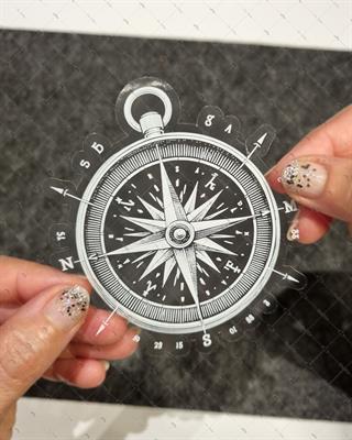 TWT5 Beyaz Çizgi Çalışma Pusula Etiketi Şeffaf Sticker