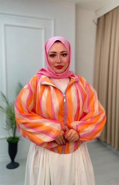 Ls8233-Vual Bomber Ceket-Pembe