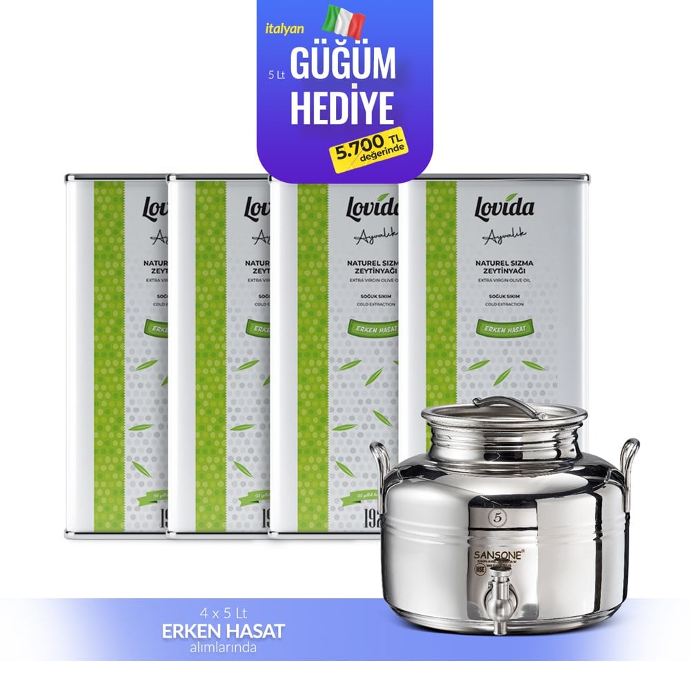 Erken Hasat Soğuk Sıkım Zeytinyağı 5 Lt Teneke 2025-26 x 4 ADET