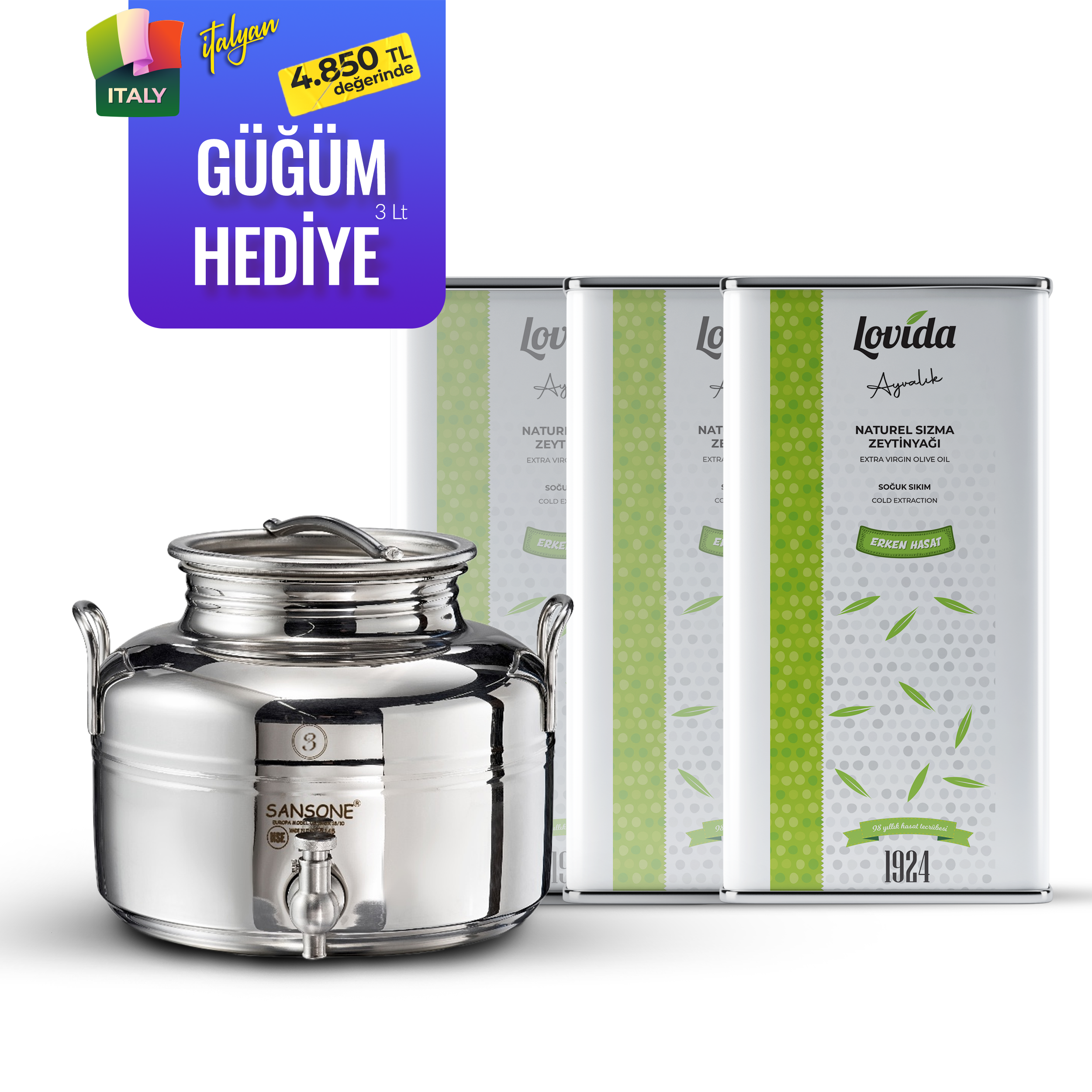 Erken Hasat Soğuk Sıkım Zeytinyağı 5 Lt Teneke 2025-26 x 4 ADET
