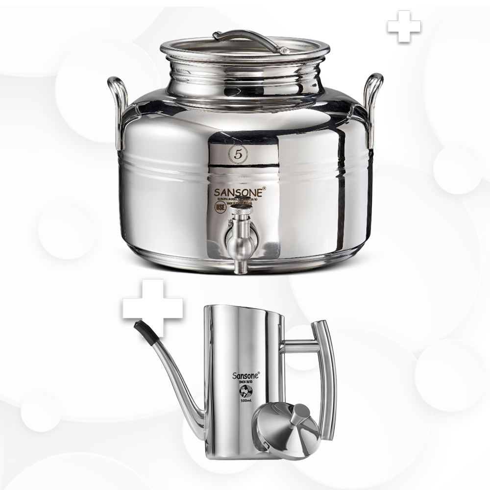 Paslanmaz Set Güğüm 5lt + Yağdanlık 500ml