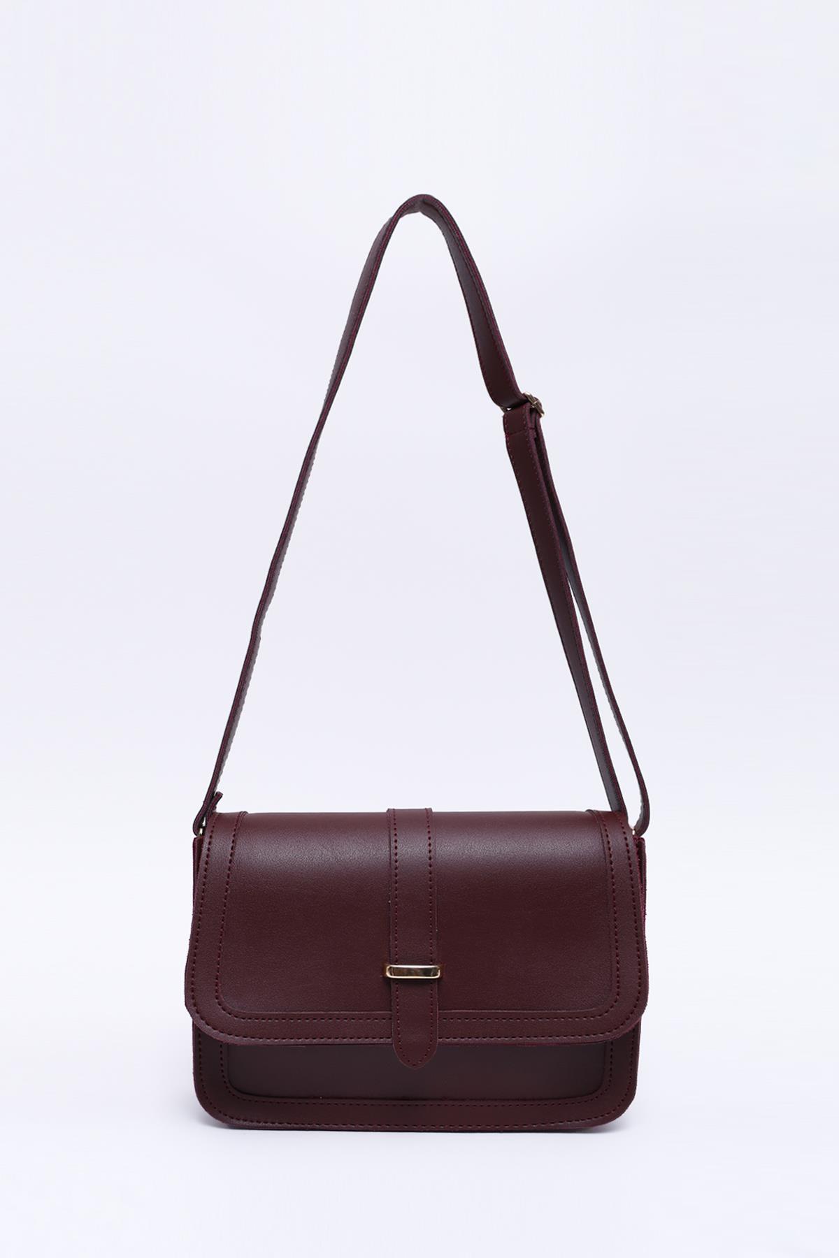 Bordo Shk127 Suni Deri İç Fermuar Cepli Çıtçıt Kapamalı El,Kol ve Omuz Çantası U:17 E:22 G:7 cm