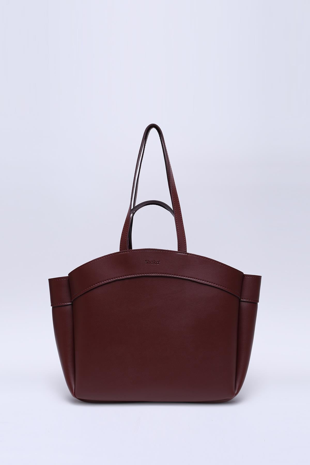 Bordo Shk163 Çift Askılı, Makyaj Çantalı, Çıtçıtlı El, Kol ve Omuz Çantası U:29 E:45 G:10 cm