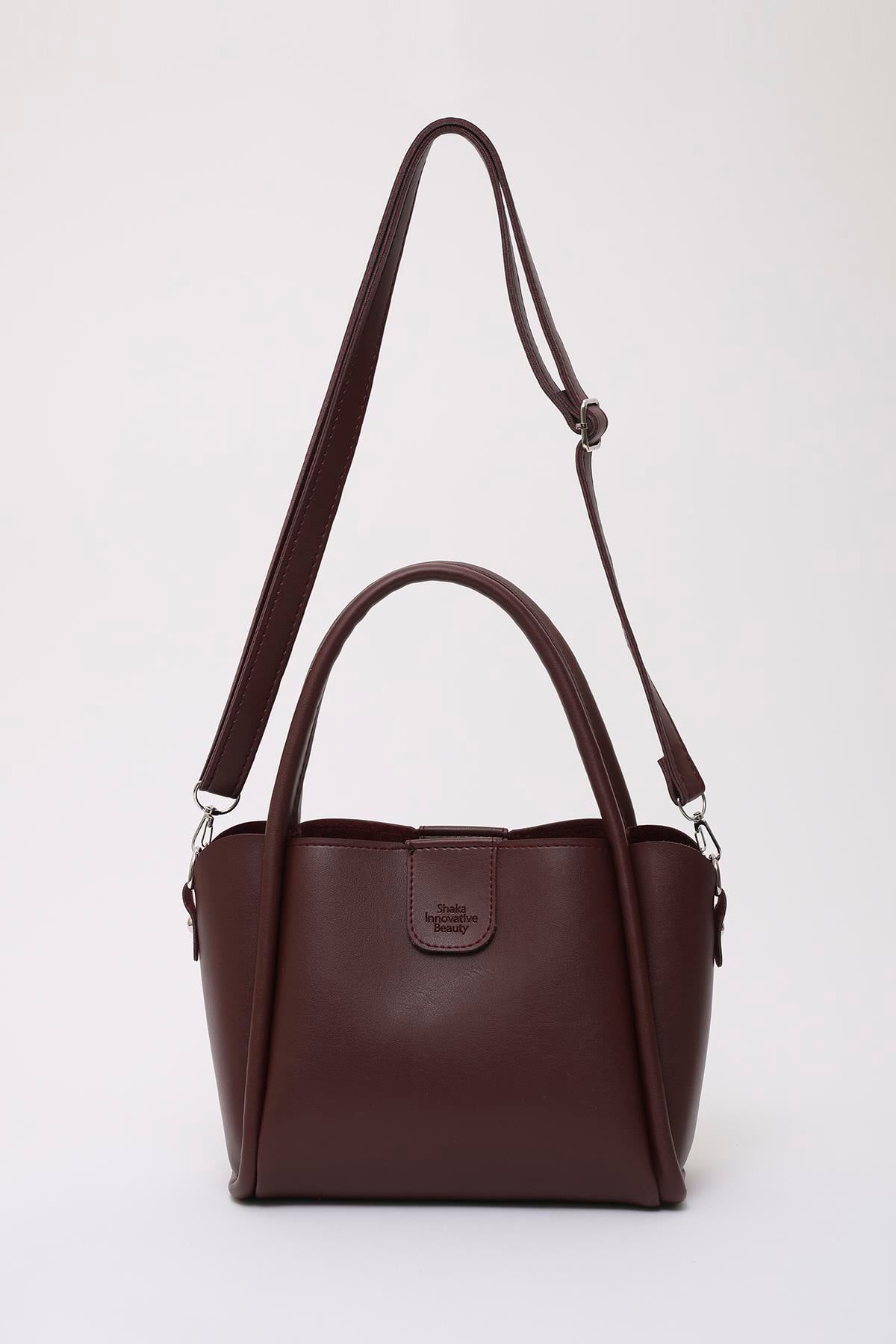 Bordo SHK190 Suni Deri Çıkarılabilir Makyaj Çantalı Çıtçıtlı El, Kol ve Omuz Çantası U:17 E:25 G:12 Cm
