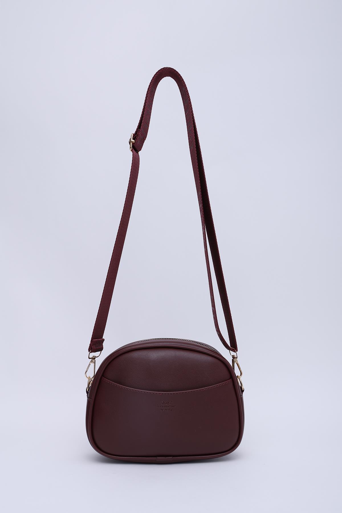 Bordo SHK194 Suni Deri 2 Bölmeli Fermuarlı Ayarlanabilir Kolon Askılı Omuz Çantası U:16 E:21 G:6 cm