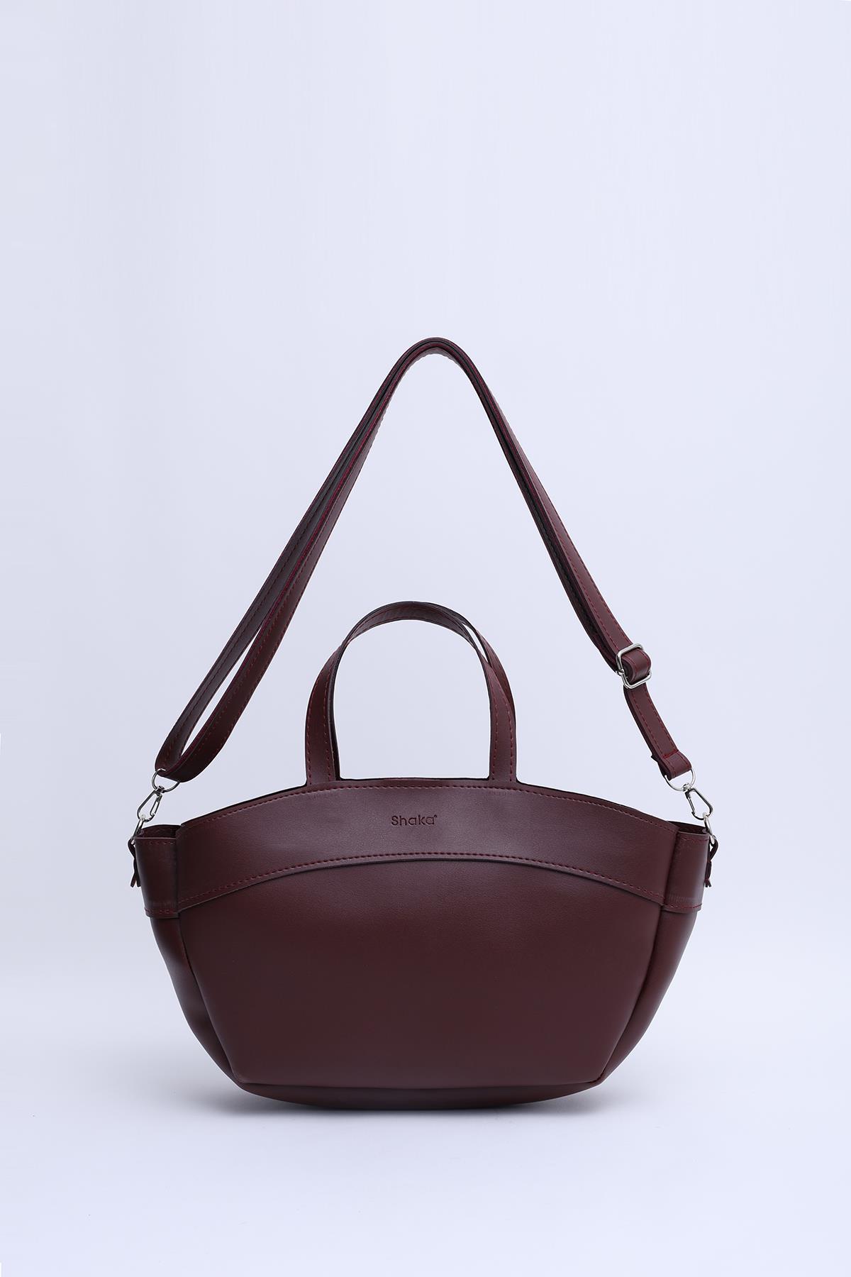 Bordo Shk199 Suni Deri Tek Bölmeli, Makyaj Çantalı,Çift Askılı El. Kol ve Omuz Çantası U:20 E:30 G:7 cm