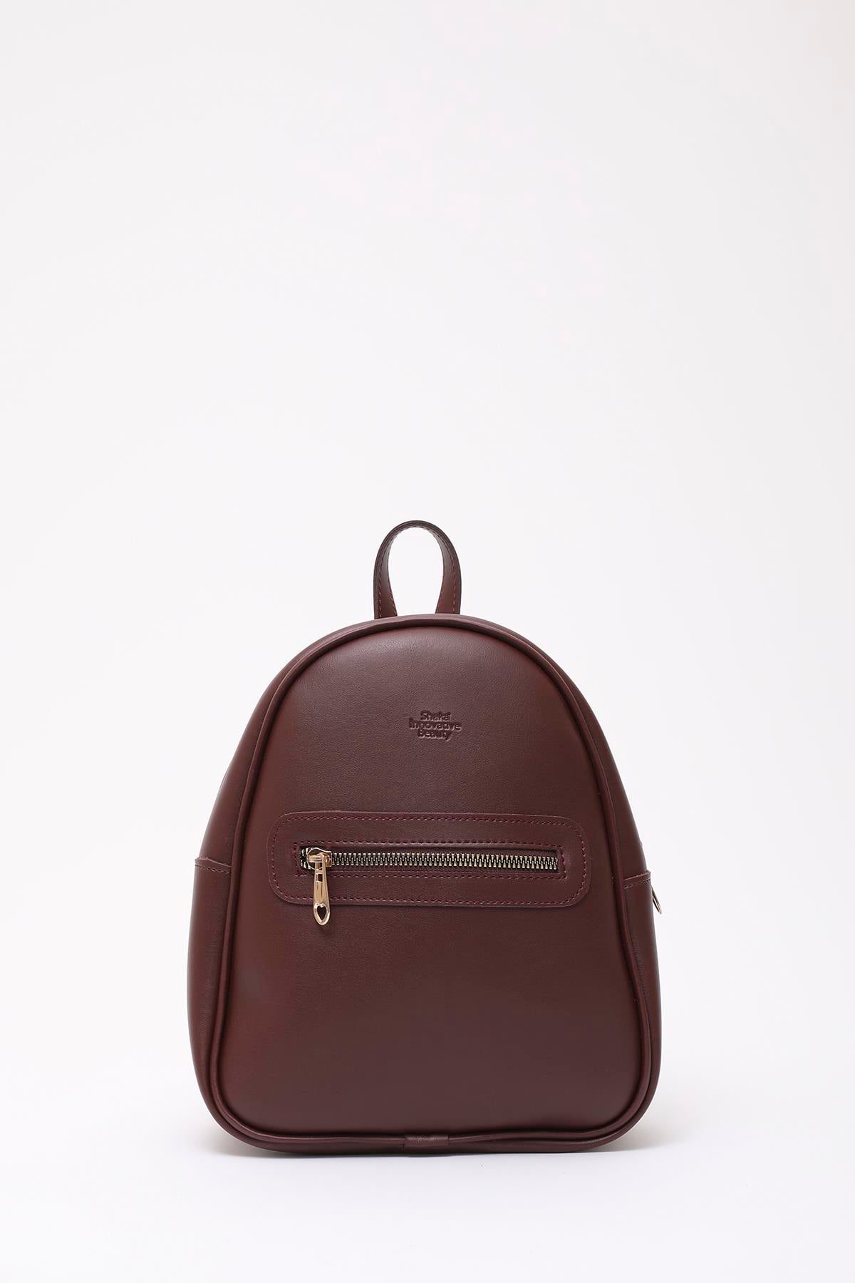 Bordo Shk200 Suni Deri 2 Bölmeli Fermuarlı Yazılı Kolon Askılı Sırt Çantası U:26 E:22 G:9 cm