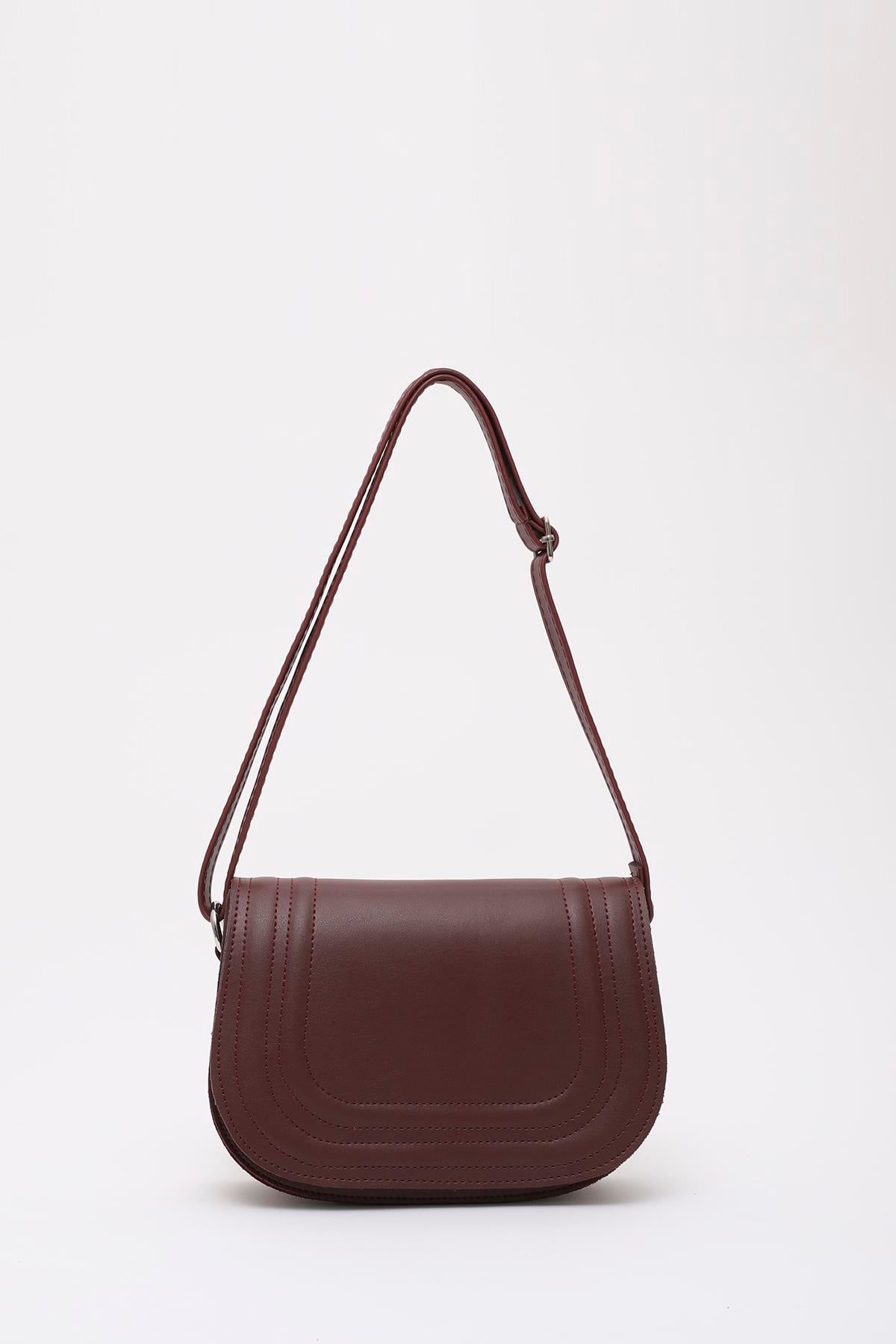 Bordo Shk93 Suni Deri 2 Bölmeli Ayarlanabilir Askılı Kol ve Omuz Çantası U:15 E:23 G:6 cm