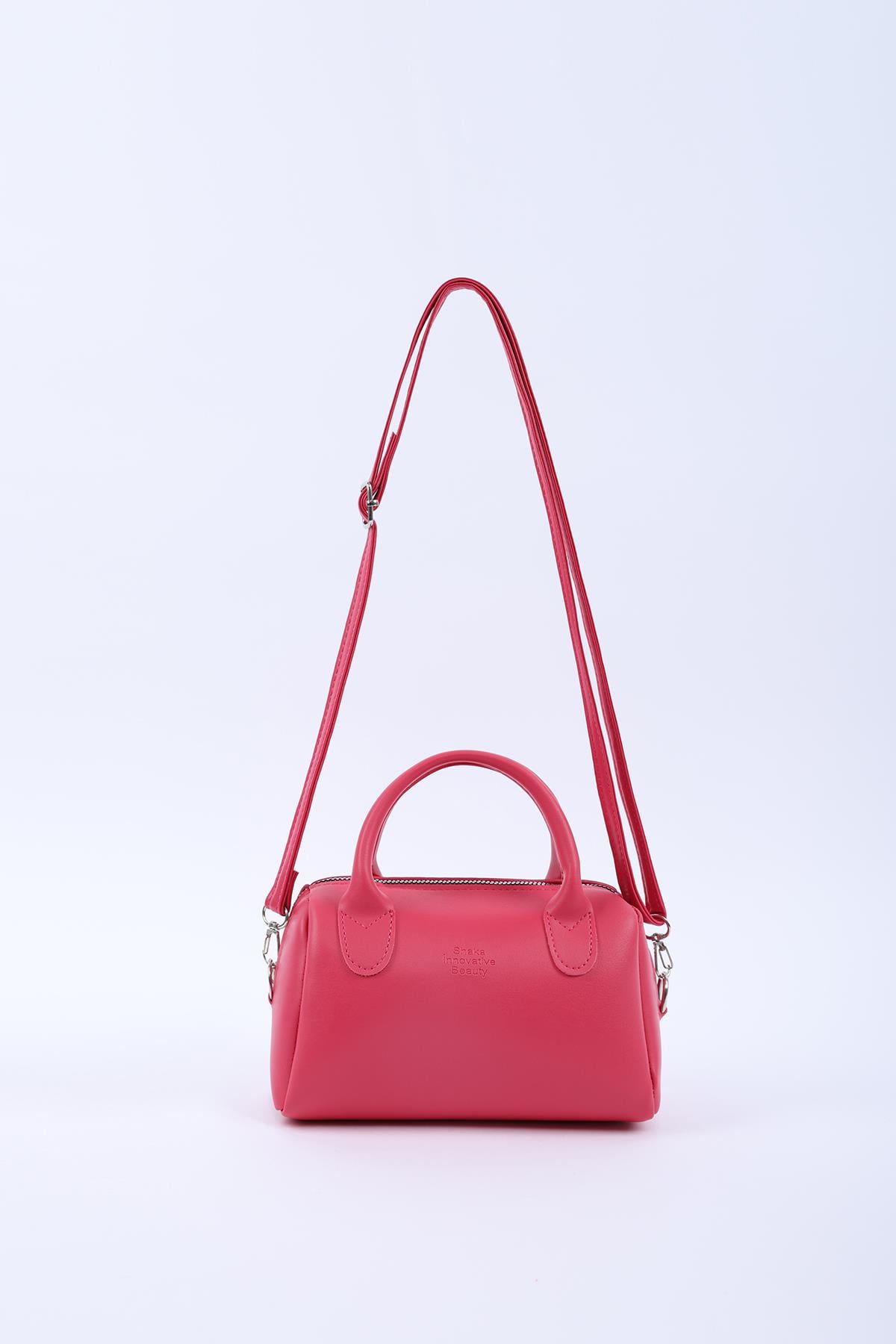Fuşya Shk184 Suni Deri Tek Bölmeli Fermuarlı Ayarlanabilir Askılı El, Kol ve Omuz Çantası E:20 U:12 G:10 cm