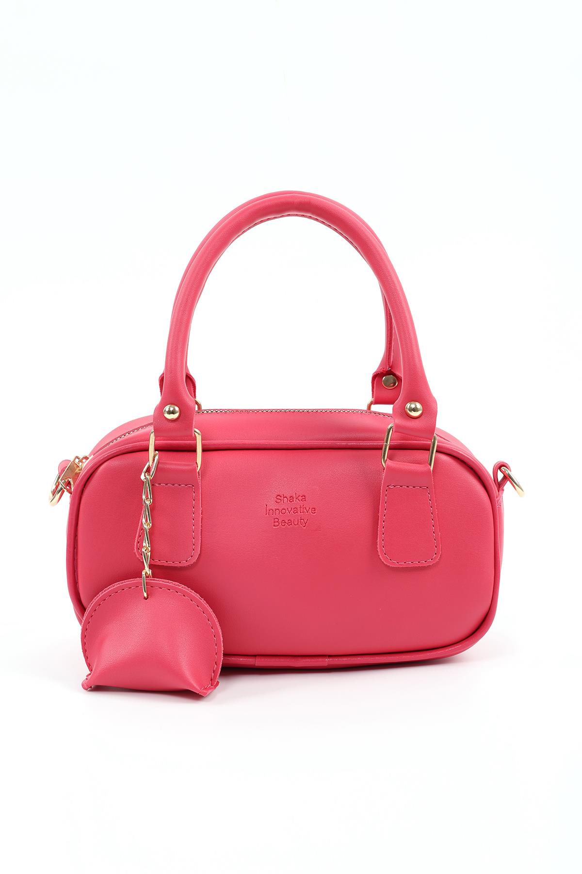 Fuşya Shk207 Suni Deri Charm Detaylı Fermuarlı Ayarlanabilir Askılı El, Kol ve Omuz Çantası U:14 E:24 G:8 cm