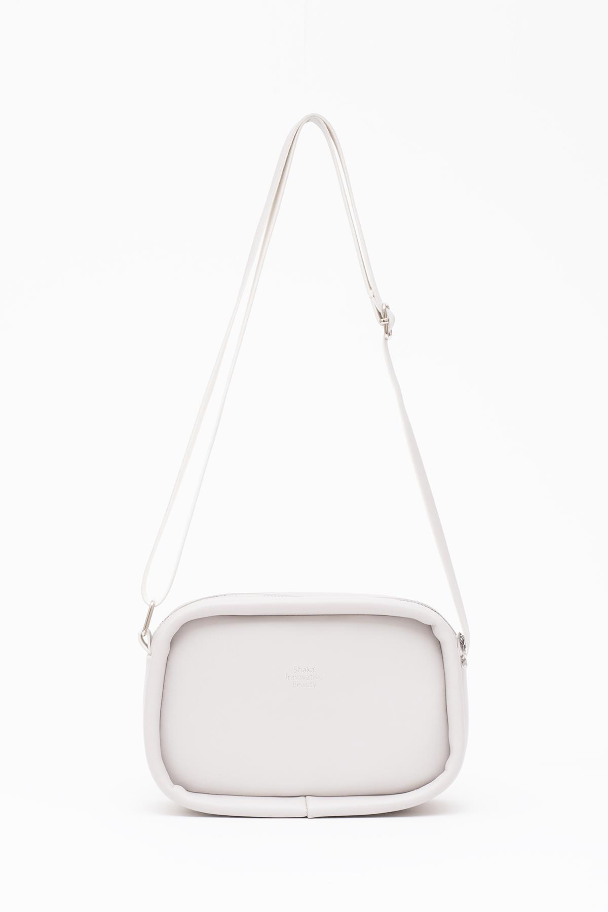 Gri Shk62 Tek Bölmeli Suni Deri Ayarlanabilir Askılı Fermuarlı Çapraz Omuz Çantası U:15 E:21 G:7 cm