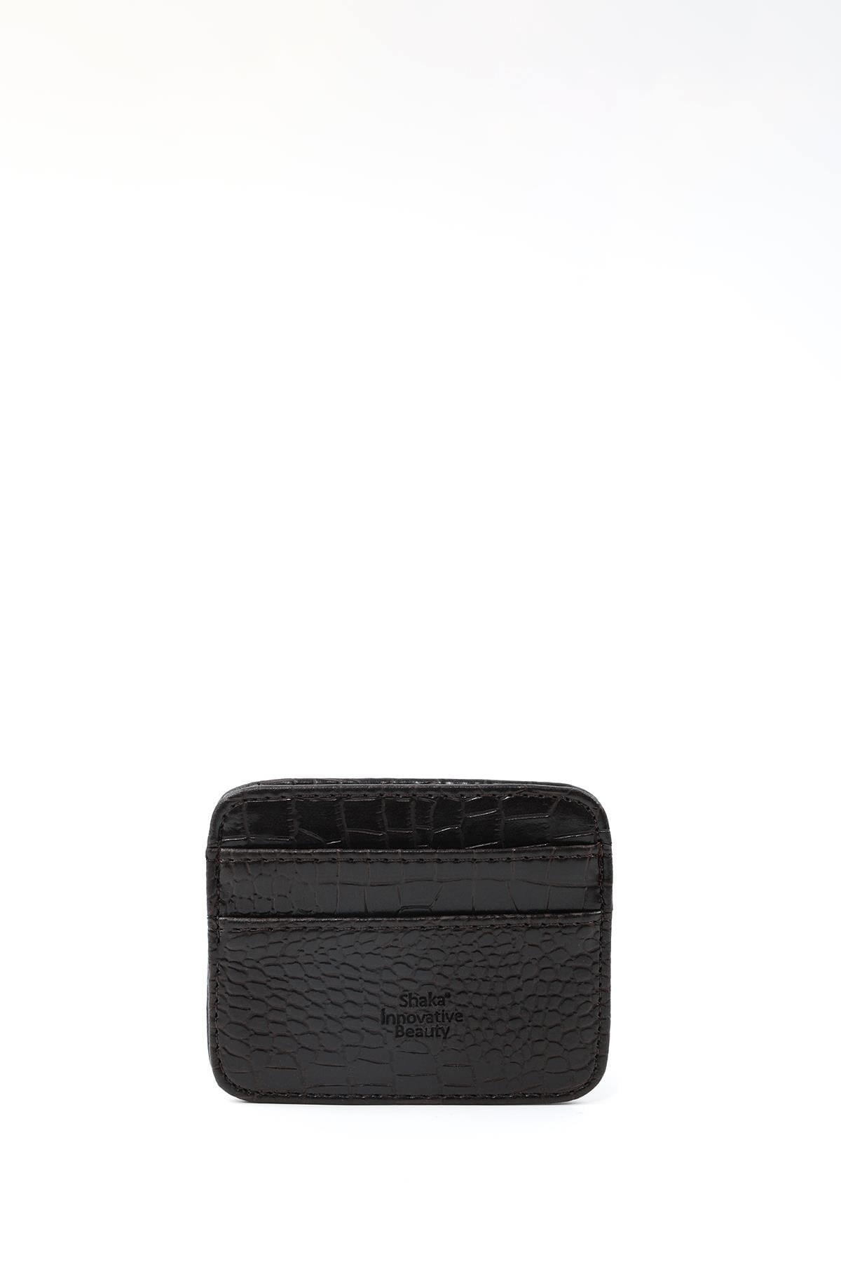 Kahve Rengi Shk181 Kroko Suni Deri, 4 Kartlık ve Para Bölmeli, Unisex Kartlık