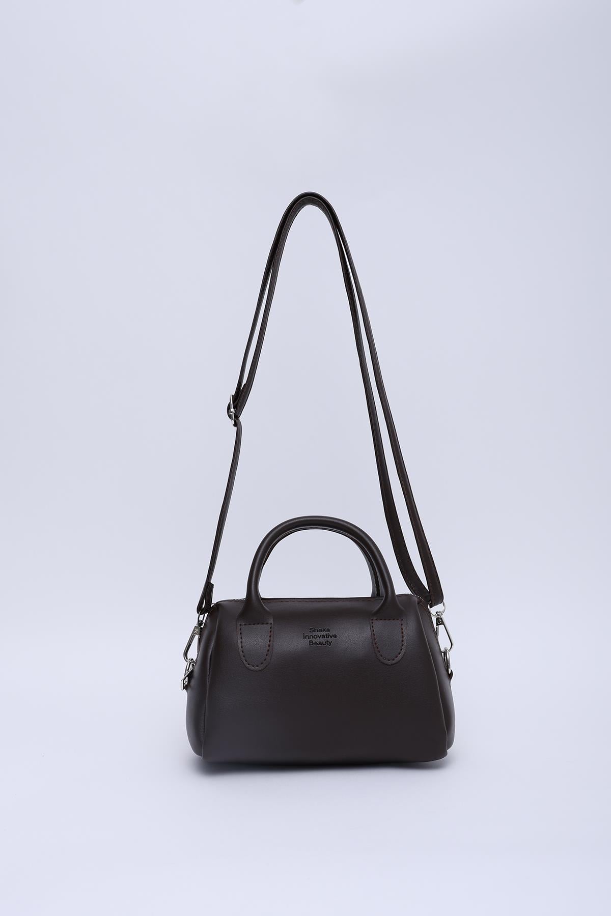 Kahve Rengi Shk184 Suni Deri Tek Bölmeli Fermuarlı Ayarlanabilir Askılı El, Kol ve Omuz Çantası E:20 U:12 G:10 cm