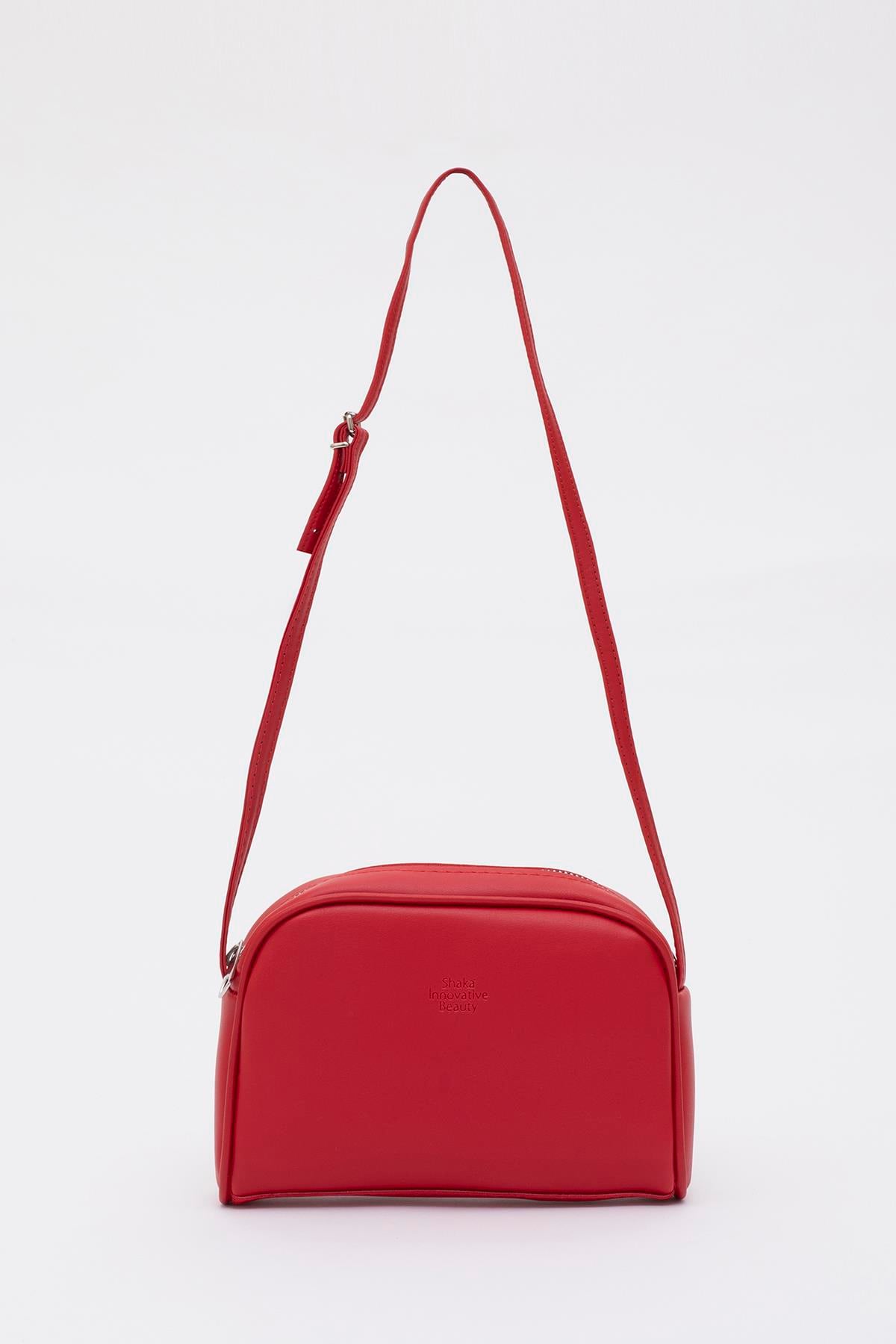 Kırmızı Shk25 Mini Urban Çapraz Askılı Tek Bölmeli Suni Deri Kol ve Omuz Çantası U:19 E:13 G:4 cm