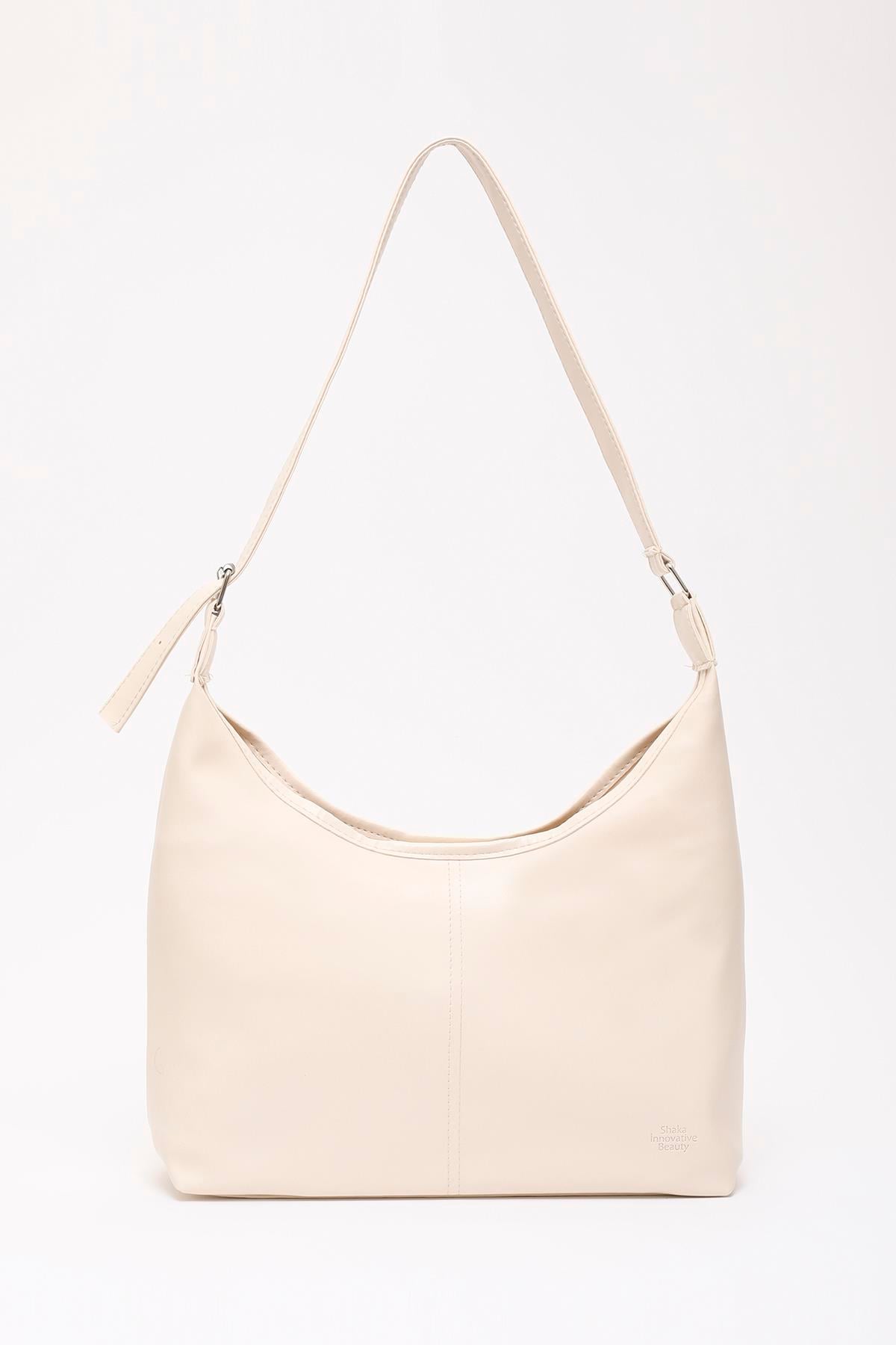Krem Shk208 Yumuşak Suni Deri ,Tek Bölmeli, Çıtçıtlı Ayarlanabilir Askılı Kol Ve Omuz Çantası U:21 E:36 G:15 cm