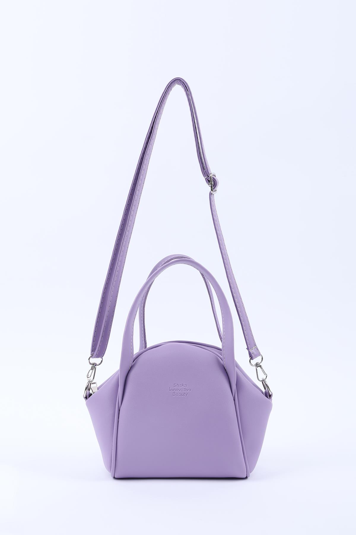 Lila Shk132 Suni Deri Tek Bölmeli Çift Askılı El ve Çapraz Omuz Çantası U:16 E:17 G:10 cm