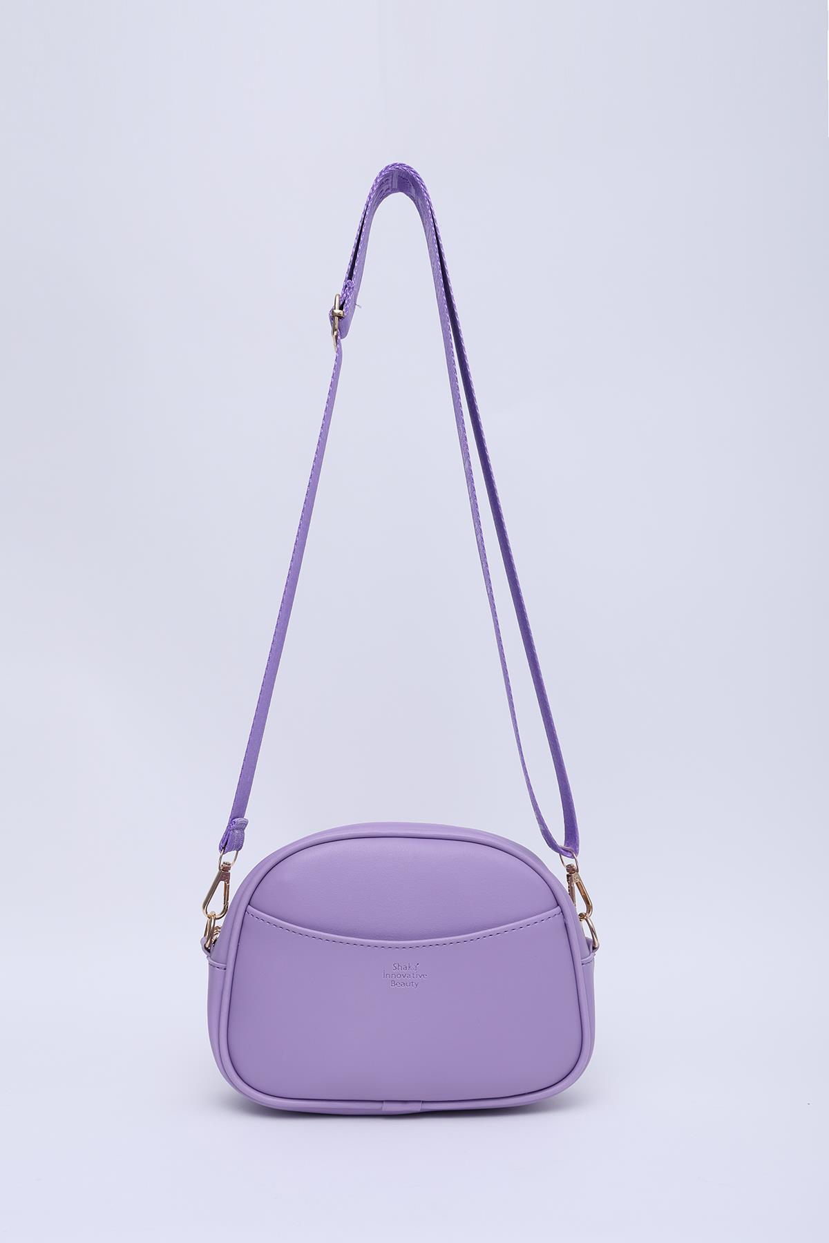 Lila SHK194 Suni Deri 2 Bölmeli Fermuarlı Ayarlanabilir Kolon Askılı Omuz Çantası U:16 E:21 G:6 cm