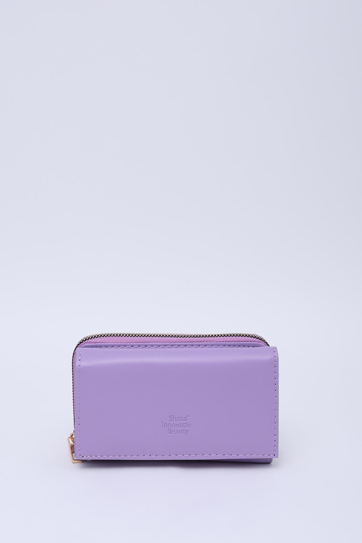Lila SHK204 Suni Deri 13 Bölmeli, Kartlık, Kağıt ve Bozuk Para Bölmeli Çıtçıtlı Cüzdan U:9 E:15 G:4 cm