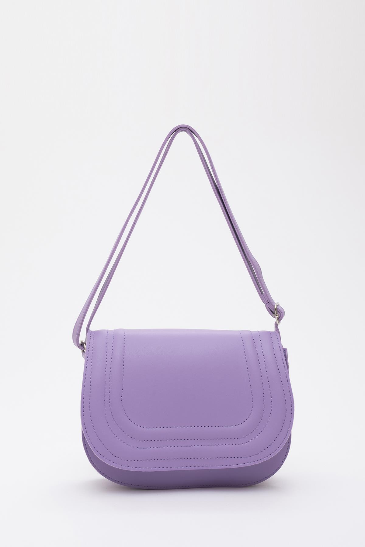 Lila Shk93 Suni Deri 2 Bölmeli Ayarlanabilir Askılı Kol ve Omuz Çantası U:15 E:23 G:6 cm