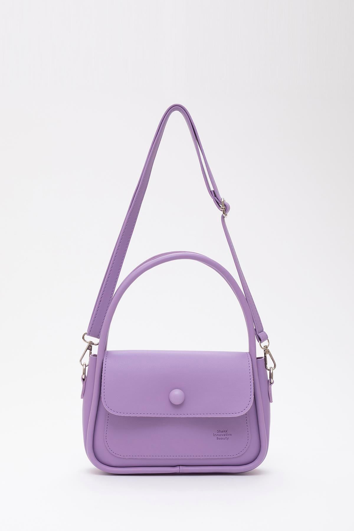 Lila Shk97 Suni Deri Ön Cep Detaylı 2 Bölmeli Ayarlanabilir Askılı El,Kol ve Omuz Çantası U:17 E:23 G:6 cm