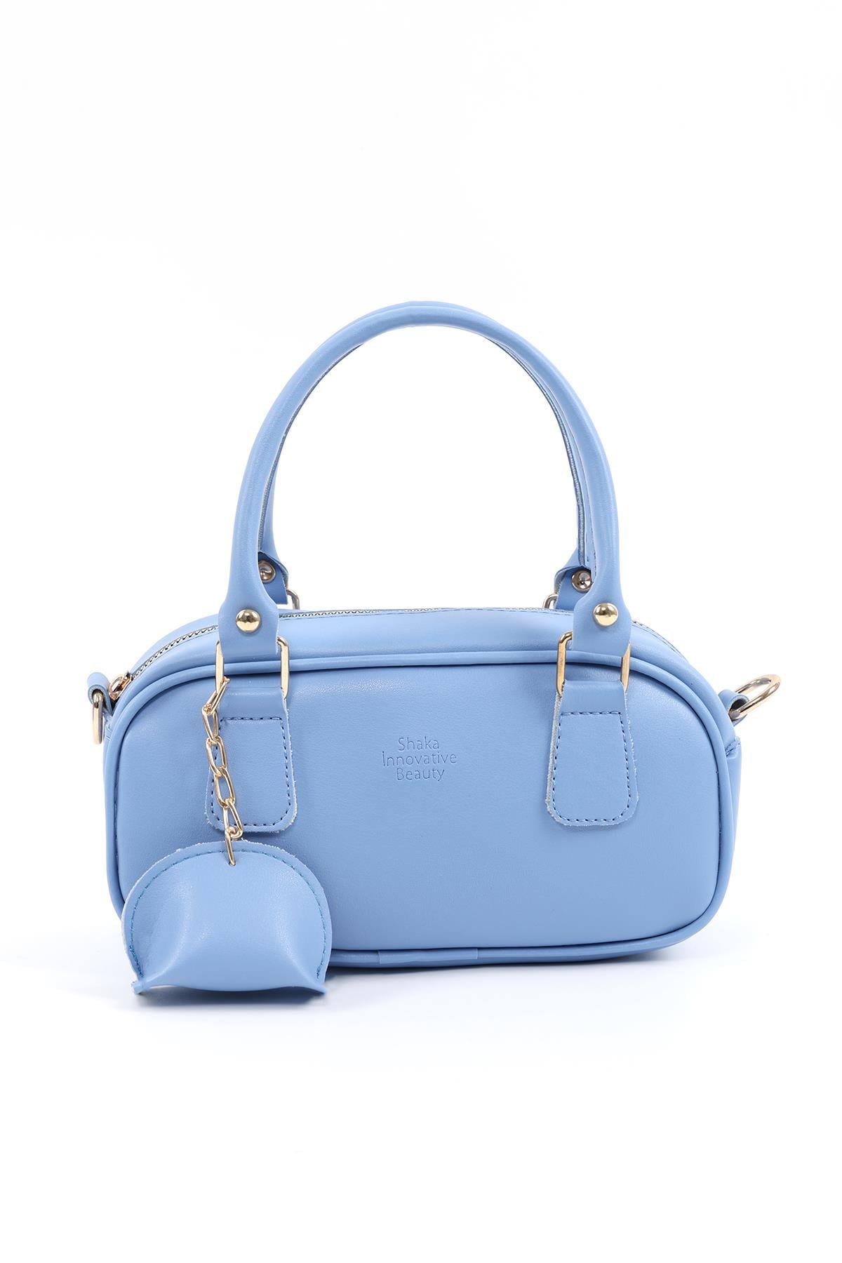 Mavi Shk207 Suni Deri Charm Detaylı Fermuarlı Ayarlanabilir Askılı El, Kol ve Omuz Çantası U:14 E:24 G:8 cm
