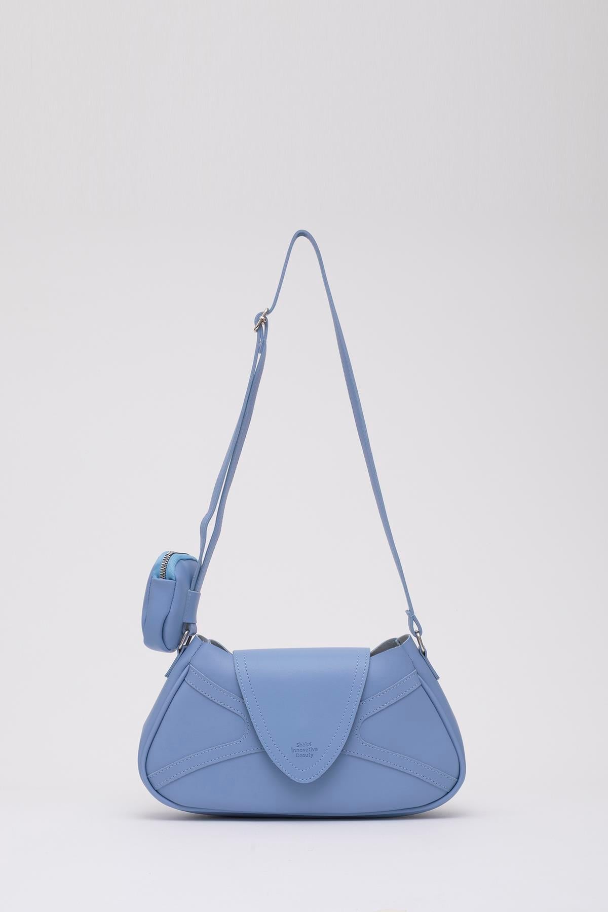 Mavi Shk96 Suni Deri Tek Bölmeli Cüzdanlı Kol ve Omuz Çantası U:18 E:32 G:8 cm