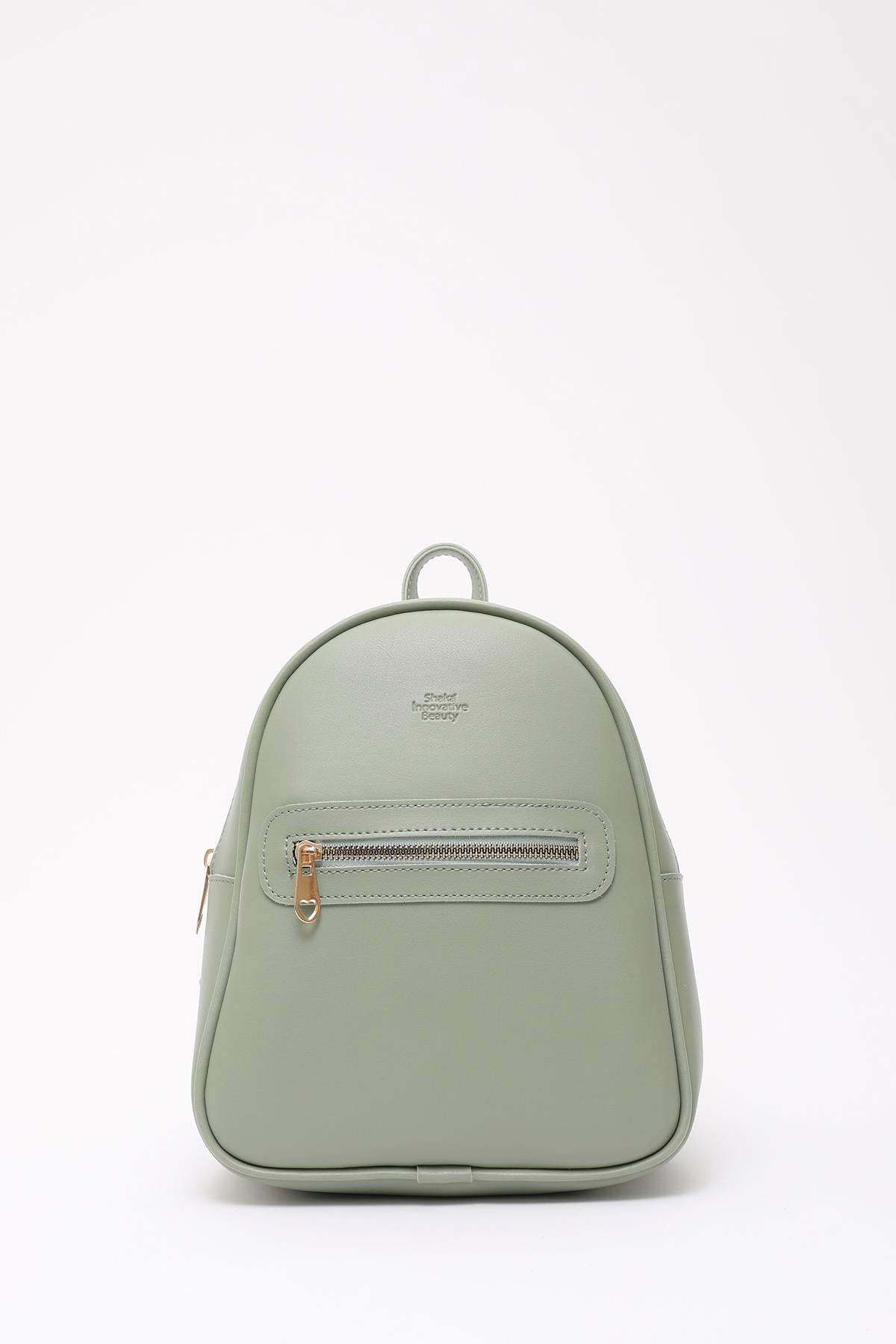 Mint Yeşil Shk200 Suni Deri 2 Bölmeli Fermuarlı Yazılı Kolon Askılı Sırt Çantası U:26 E:22 G:9 cm