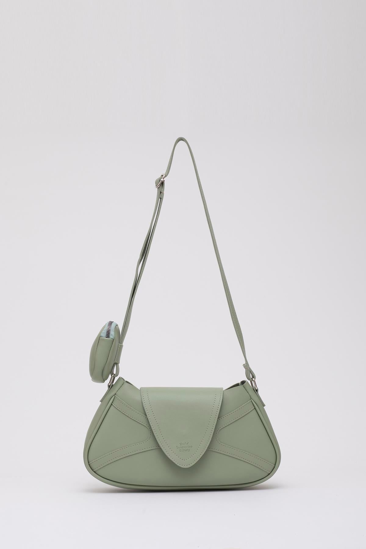 Mint Yeşil Shk96 Suni Deri Tek Bölmeli Cüzdanlı Kol ve Omuz Çantası U:18 E:32 G:8 cm