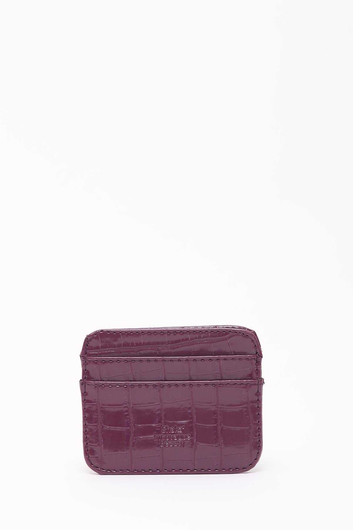 Mor Shk181 Kroko Suni Deri, 4 Kartlık ve Para Bölmeli, Unisex Kartlık
