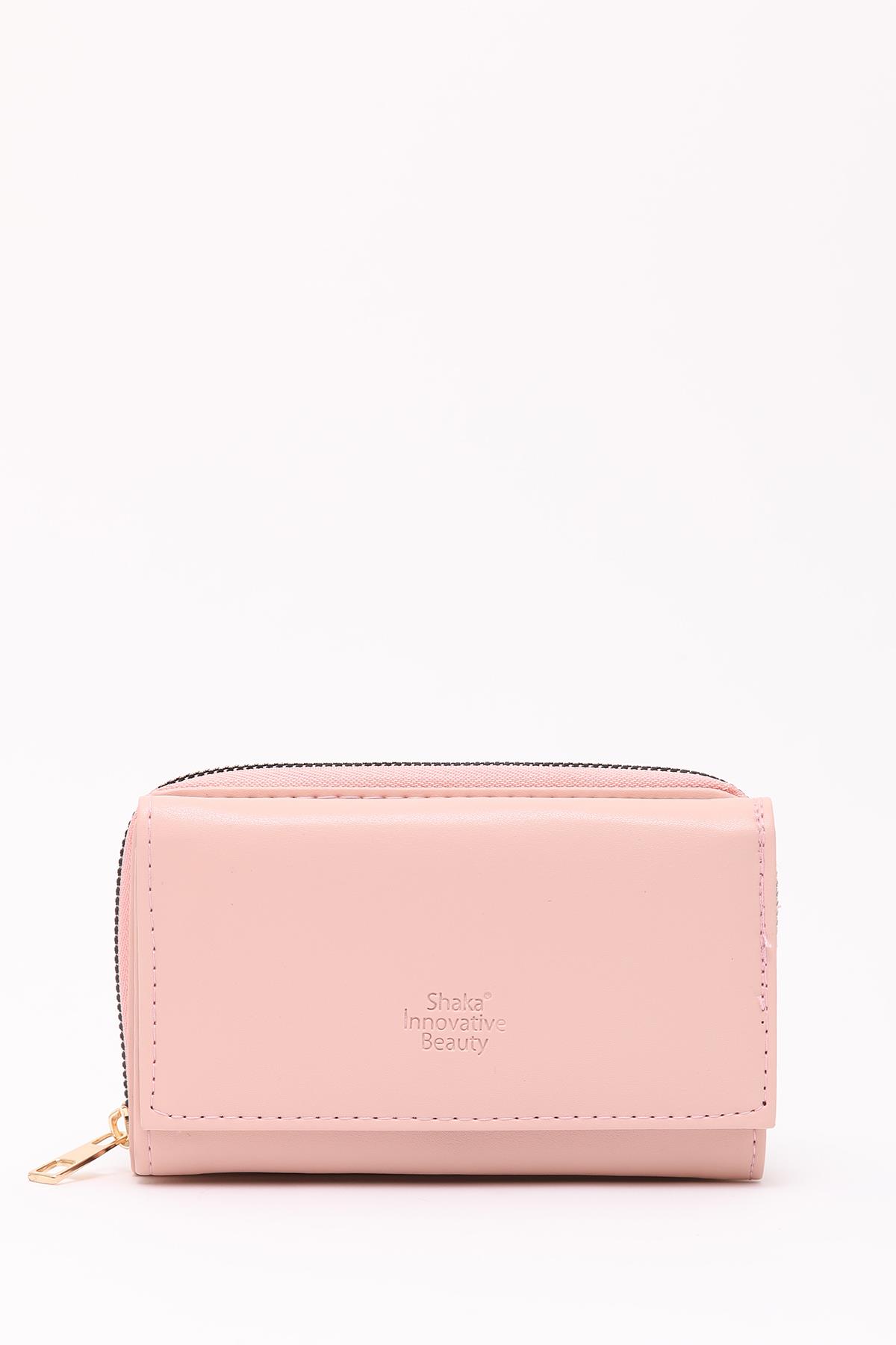 Pudra SHK204 Suni Deri 13 Bölmeli, Kartlık, Kağıt ve Bozuk Para Bölmeli Çıtçıtlı Cüzdan U:9 E:15 G:4 cm