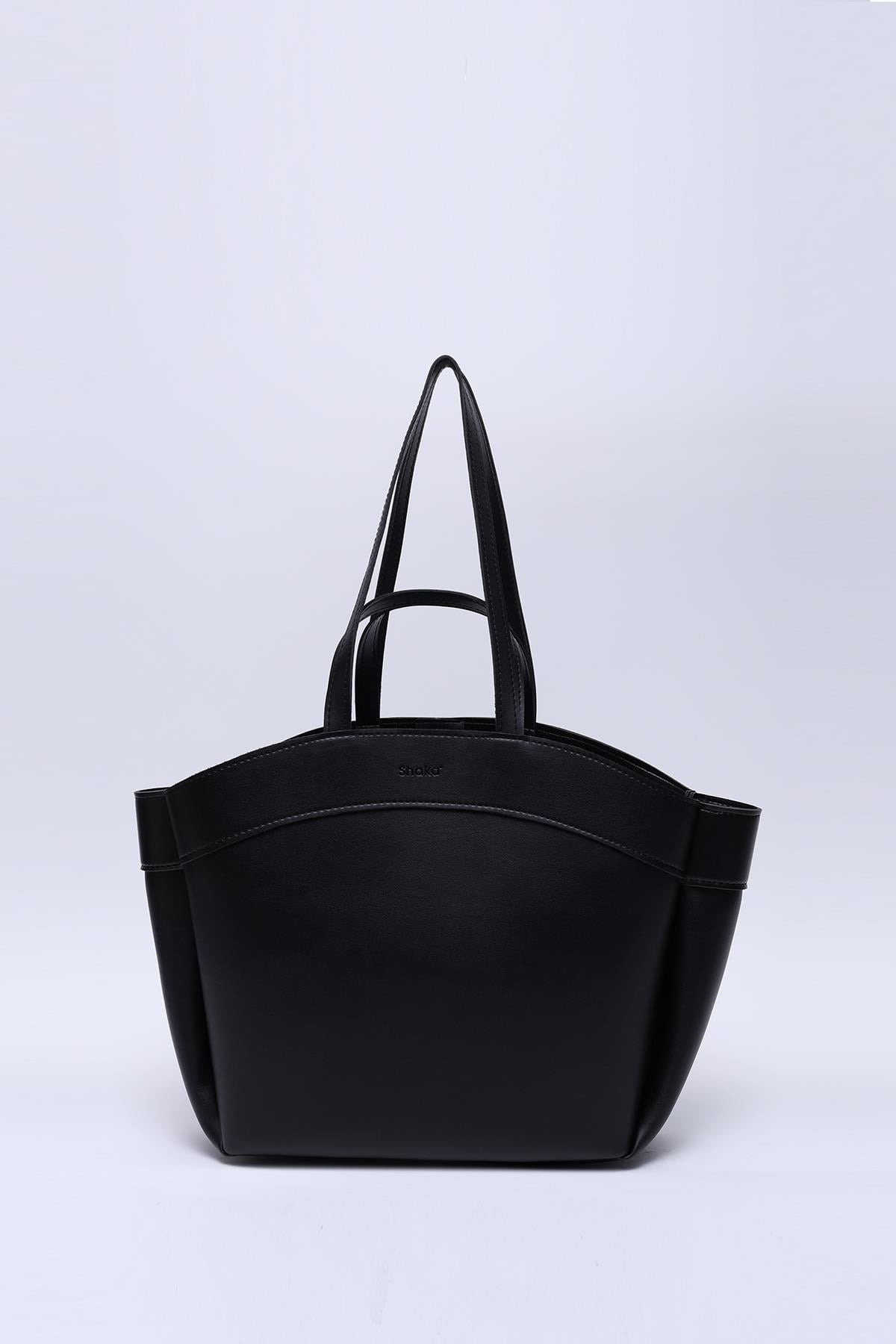 Siyah Shk163 Çift Askılı, Makyaj Çantalı, Çıtçıtlı El, Kol ve Omuz Çantası U:29 E:45 G:10 cm
