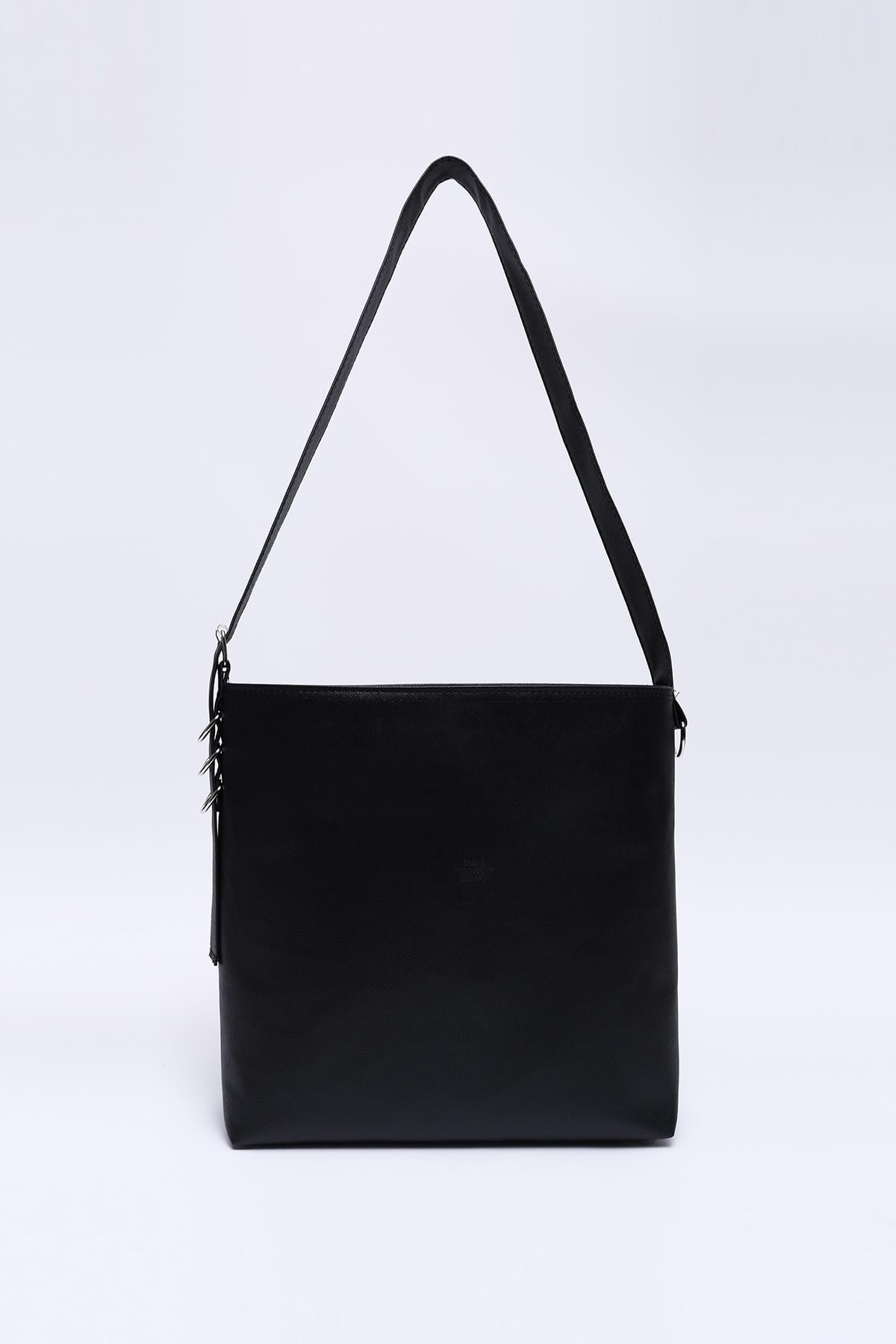 Siyah Shk175 Salaş Suni Deri, Çıtçıtlı, Astarlı, İç Cepli, Ayarlanabilir Askılı Kol ve Omuz Çantası U:30 E:37 G:11cm