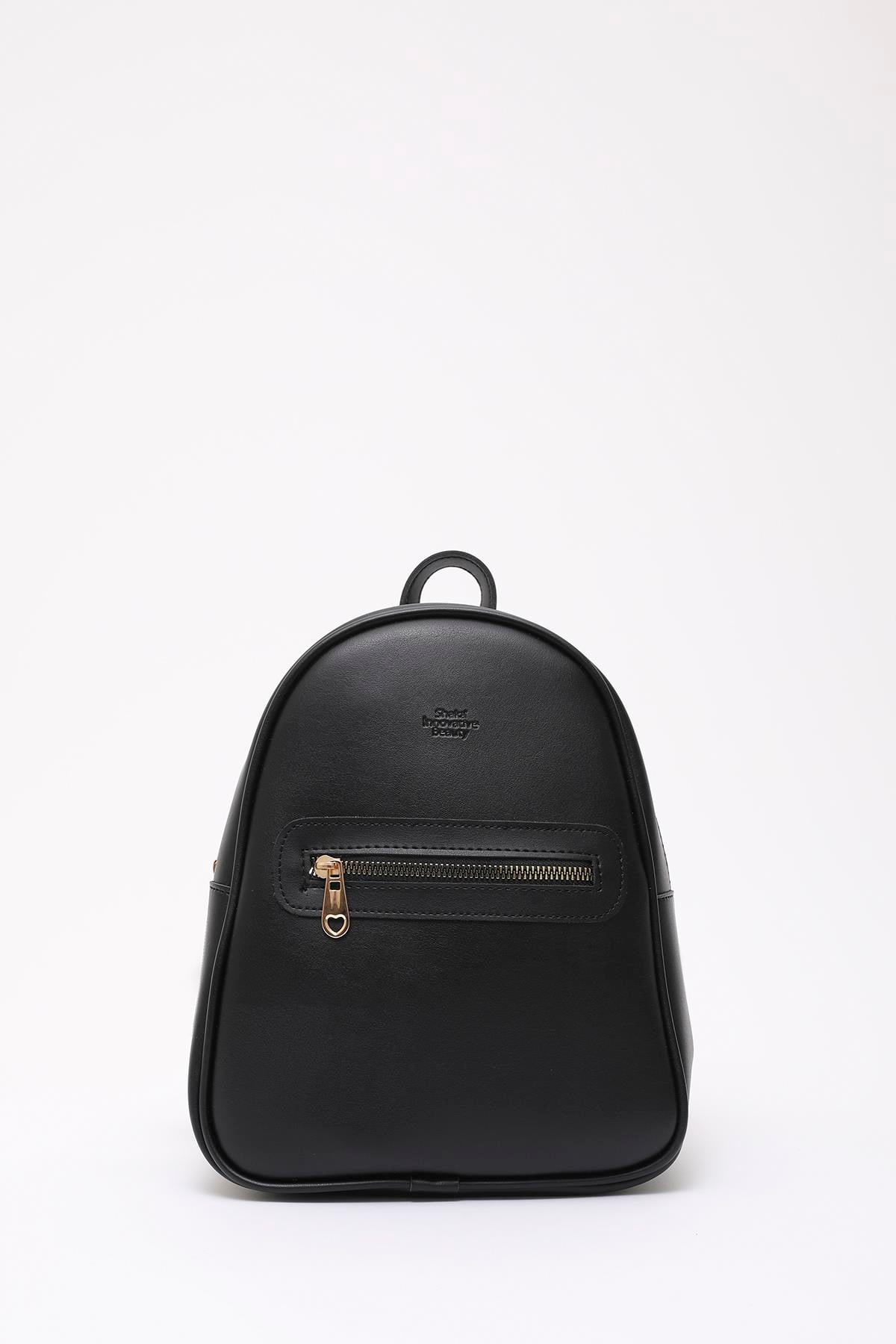 Siyah Shk200 Suni Deri 2 Bölmeli Fermuarlı Yazılı Kolon Askılı Sırt Çantası U:26 E:22 G:9 cm