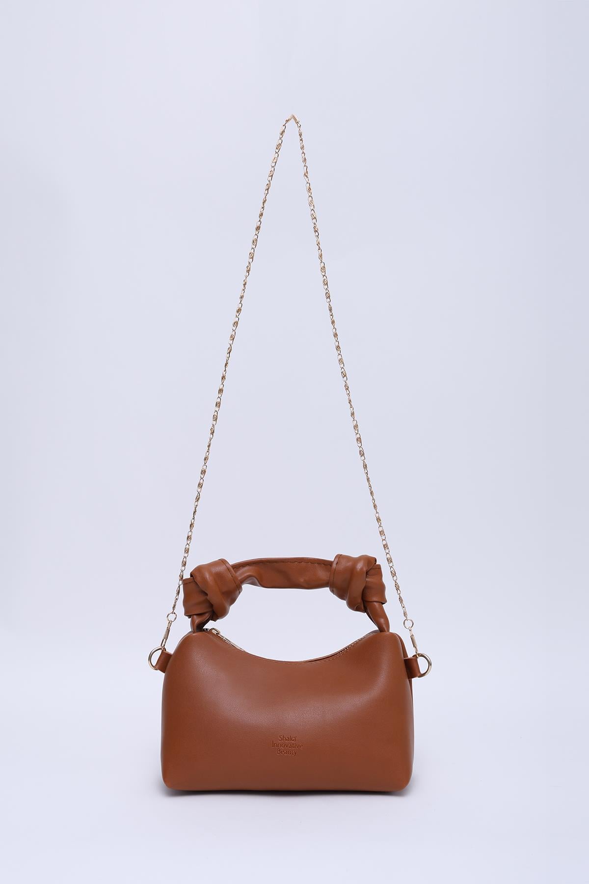 Taba Shk24 Orjinal Soft Deri Düğüm Detaylı Zincir Askılı El ve Omuz Çantası U:14 E:22 G:8 cm