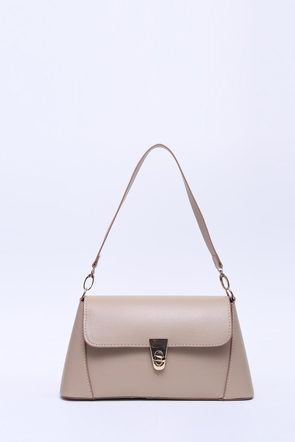 Vizon Shk153 Suni Deri Kilit Detaylı Standart Askılı Tek Bölmeli El, Kol ve Omuz Çantası U:15 E:29 G:9 cm