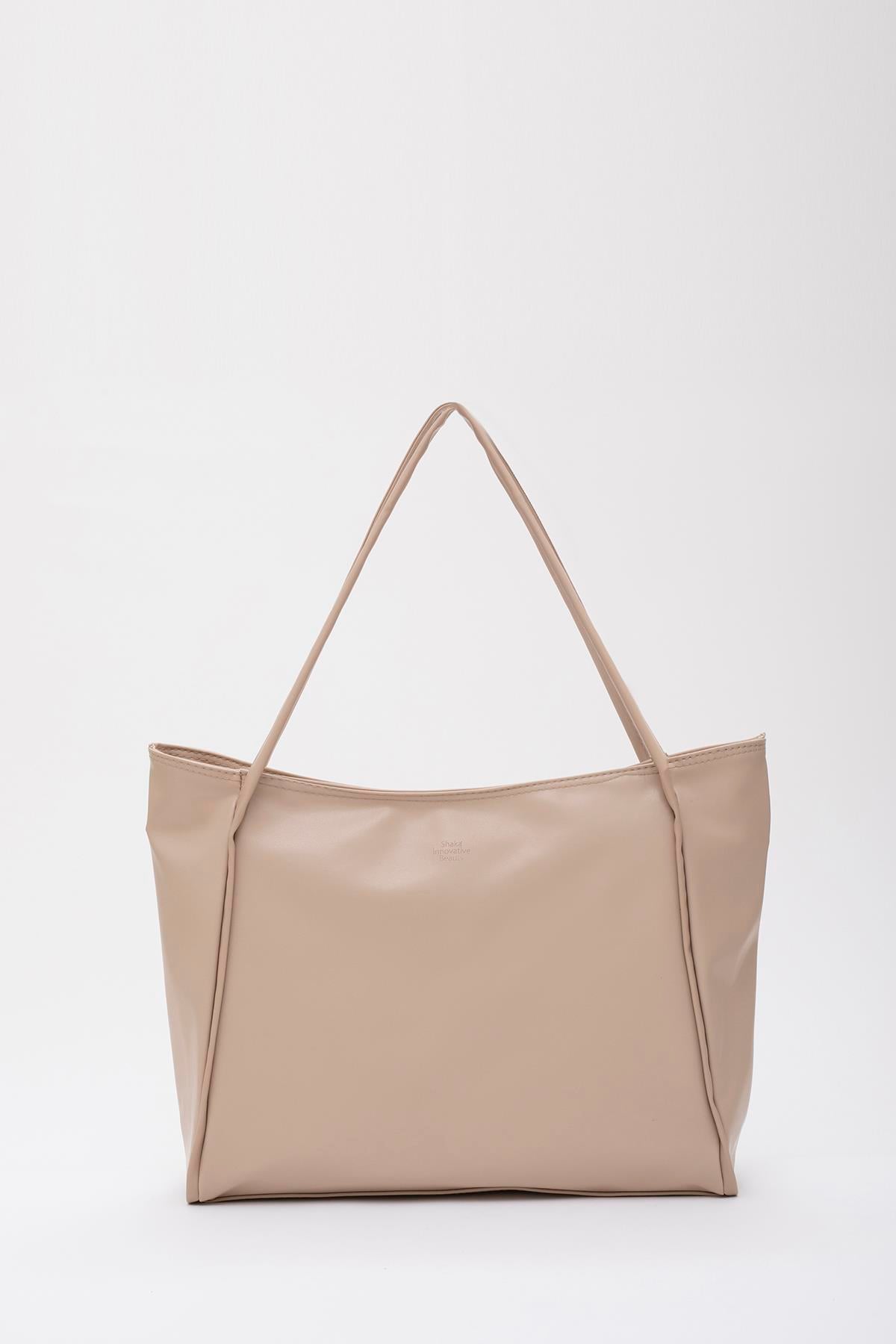 Vizon Shk90 Suni Deri İç Bölmeli Fermuarlı El, Kol Ve Omuz Shopper Çanta U:28 E:40 G:9
