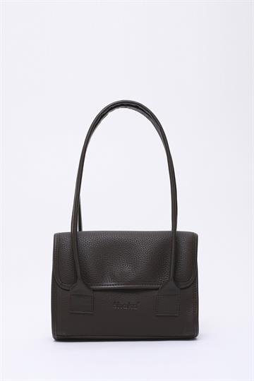 Kahve Rengi Shk178 Suni Deri, Tek Bölmeli, Çıtçıtlı, El, Kol ve Omuz Çantası E:23 U:21 G:7 Cm