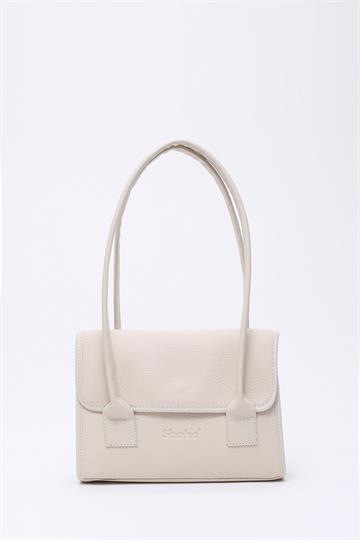 Krem Shk178 Suni Deri, Tek Bölmeli, Çıtçıtlı, El, Kol ve Omuz Çantası E:23 U:21 G:7 Cm
