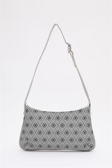 Monogram Baskılı Gri Shk129 Suni Deri Astarlı Fermuarlı Ayarlanabilir Askılı El, Kol ve Omuz Çantası U:14 E:26 G:4 cm