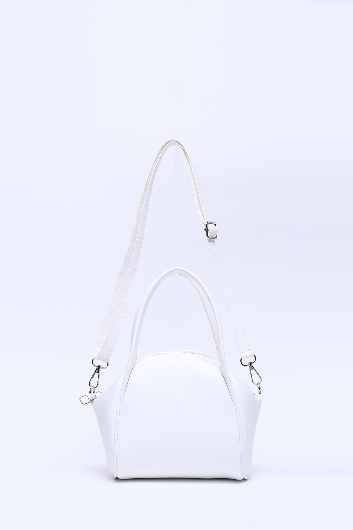 Beyaz Shk132 Suni Deri Tek Bölmeli Çift Askılı El ve Çapraz Omuz Çantası U:16 E:17 G:10 cm