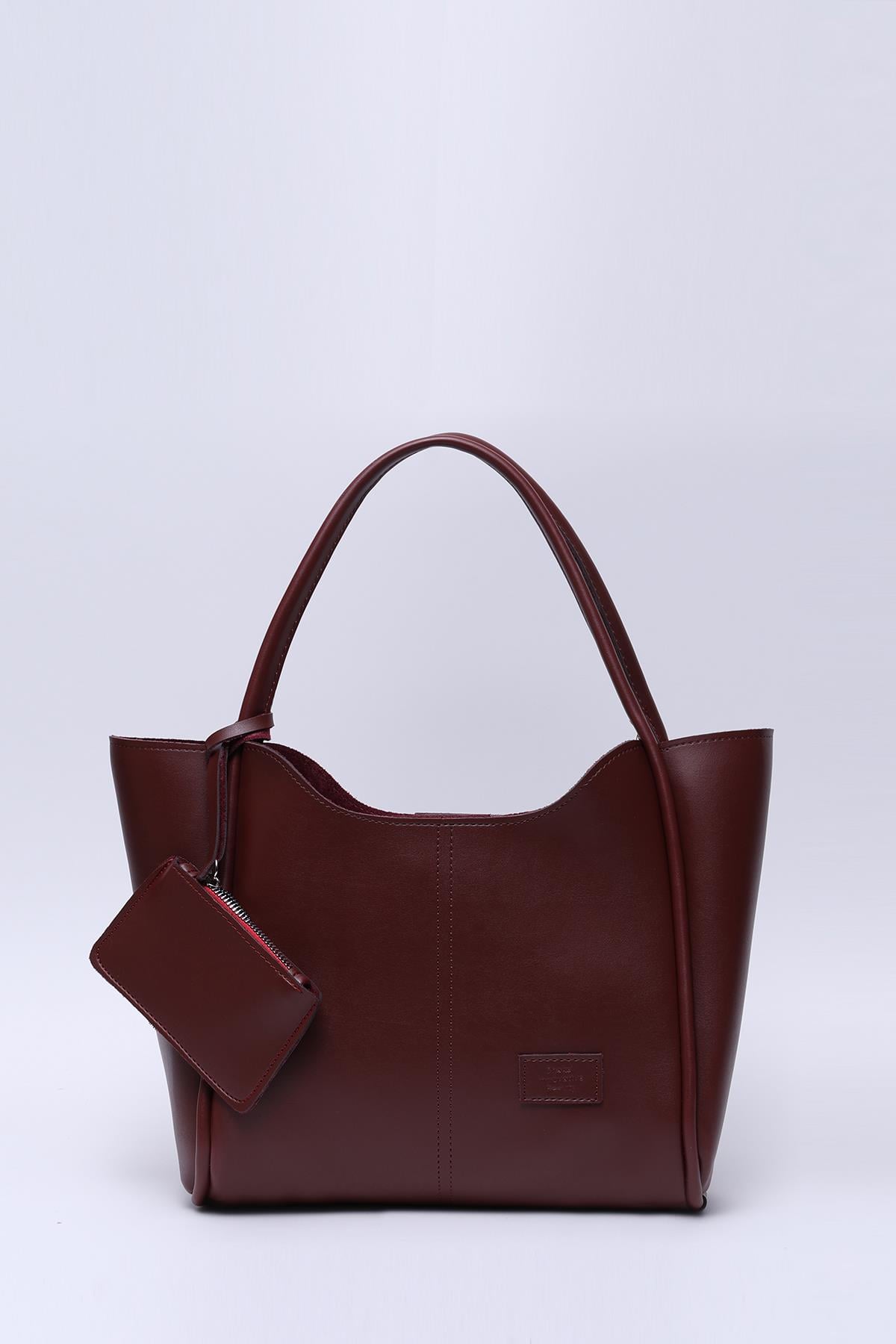 Bordo Shk108 Çıtçıtlı Suni Deri Cüzdanlı Makyaj Çantalı Kadın El ve Omuz Çantası U:25 E:38 G:15 cm