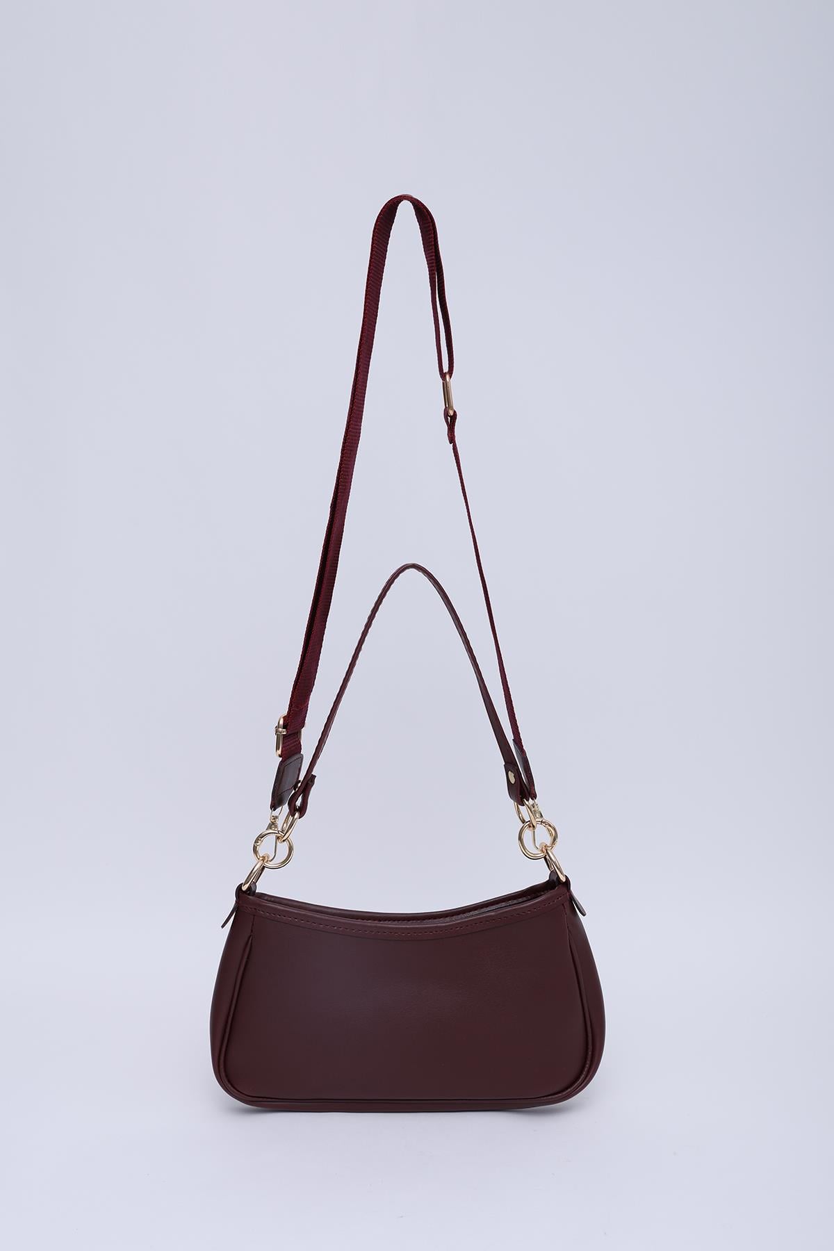 Bordo Shk113 Suni Deri Astarlı Fermuarlı Ayarlanabilir Askılı El, Kol ve Omuz Çantası U:13 E:23 G:6 cm
