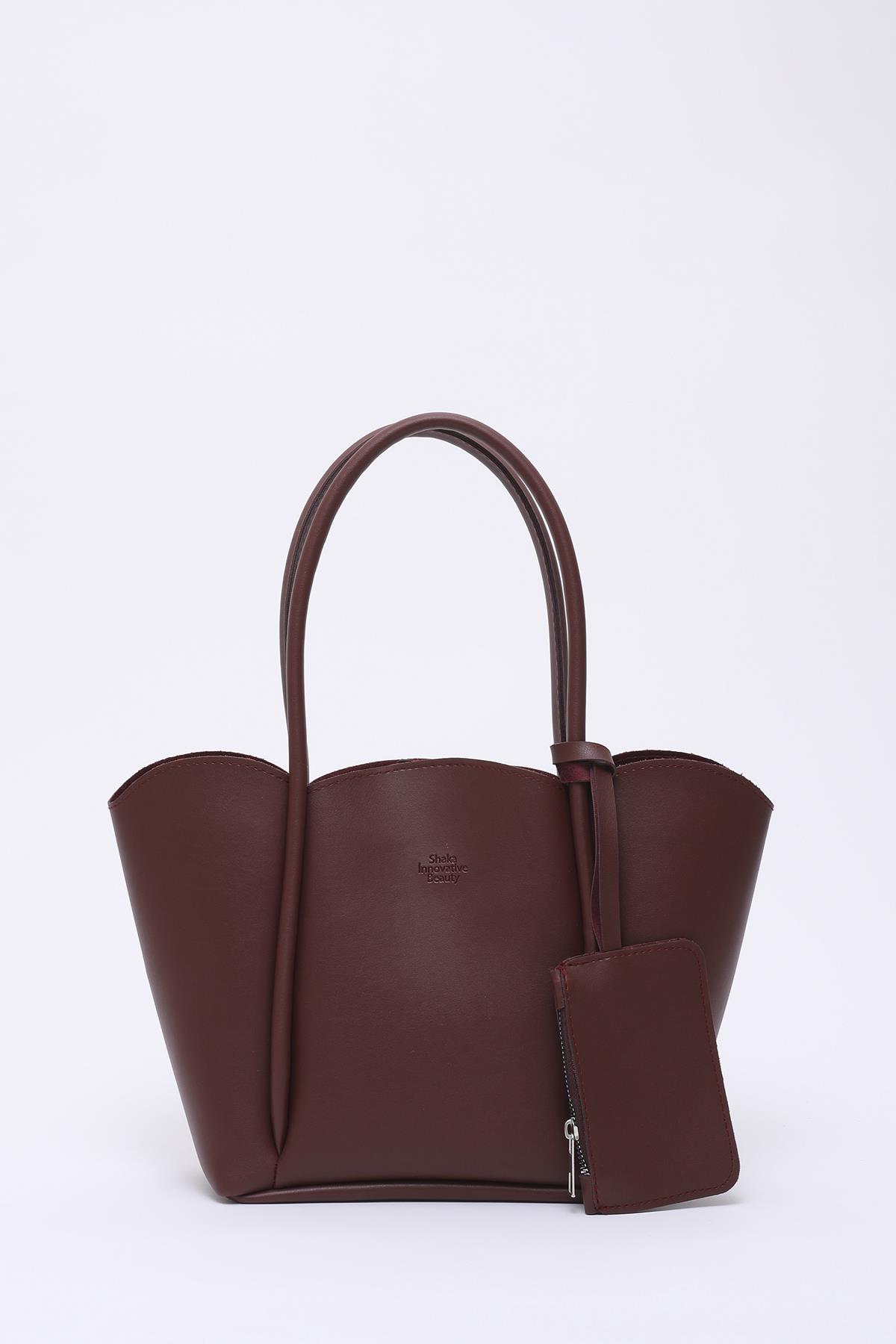 Bordo Shk122 Suni Deri, Çıtçıtlı, Makyaj Çantalı, Cüzdanlı El, Kol ve Omuz Çantası E:33 U:25 G:8 Cm