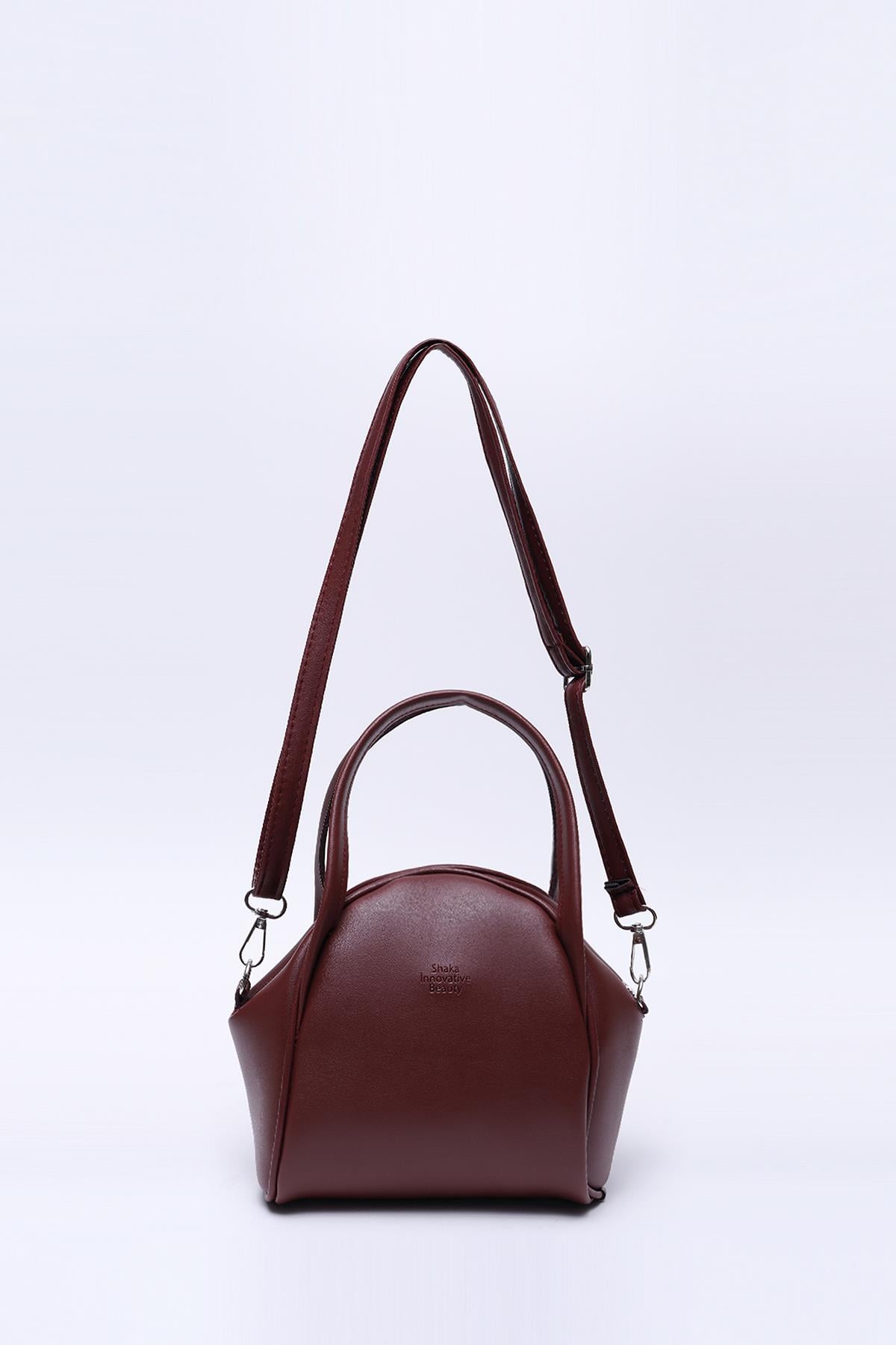 Bordo Shk132 Suni Deri Tek Bölmeli Çift Askılı El ve Çapraz Omuz Çantası U:16 E:17 G:10 cm