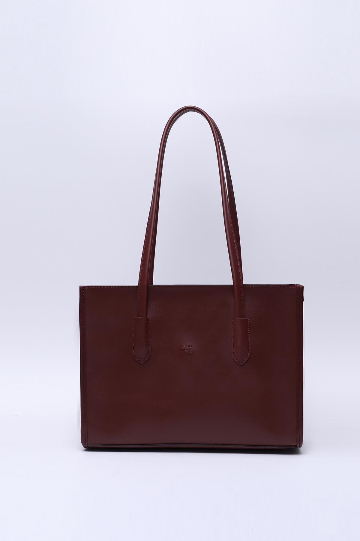 Bordo Shk173 Suni Deri, Tek Bölmeli, Fermuarlı, Makyaj Çantalı El, Kol ve Omuz Çantası U:24 E:34 G:13 Cm