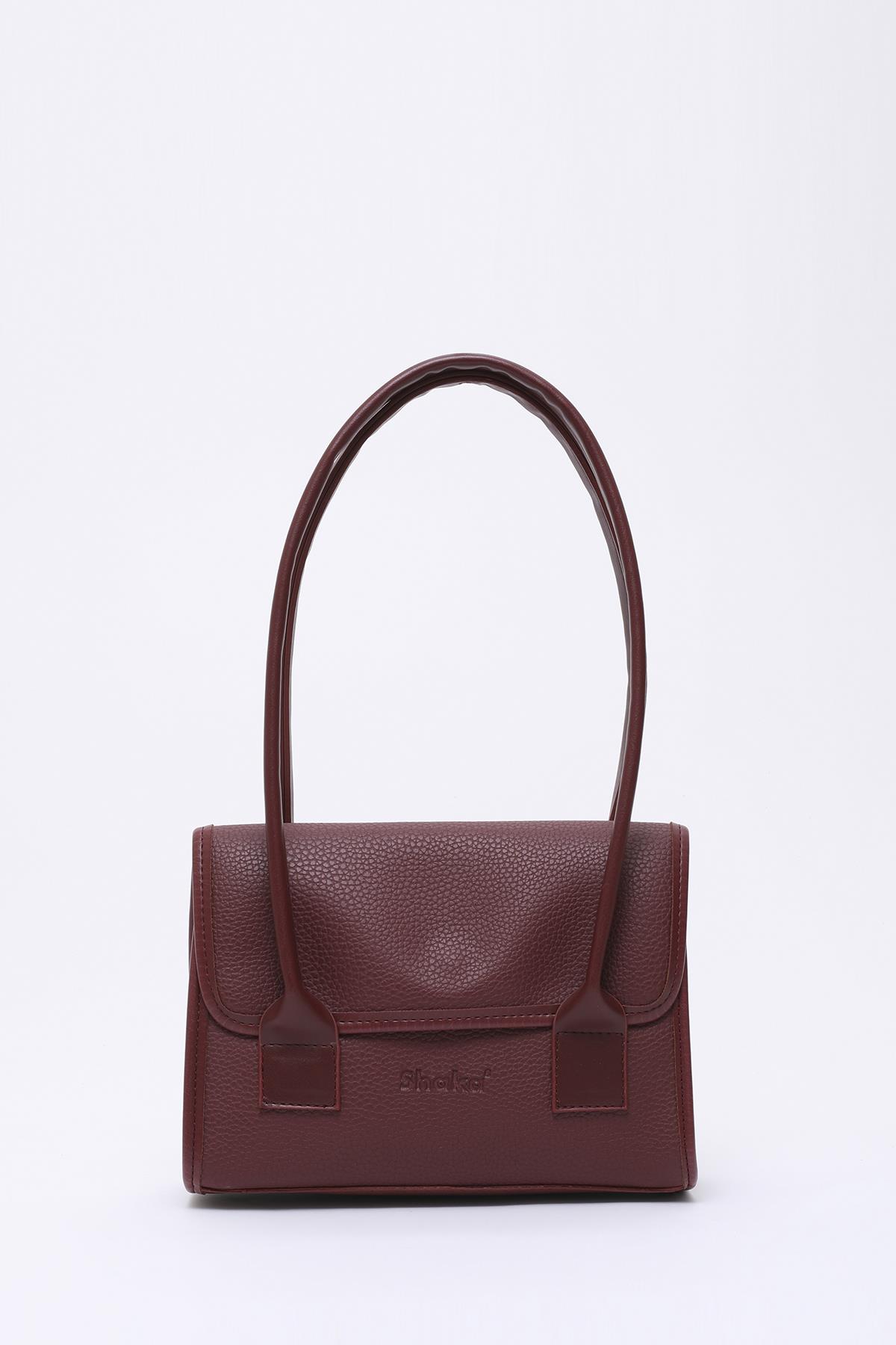 Bordo Shk178 Suni Deri, Tek Bölmeli, Çıtçıtlı, El, Kol ve Omuz Çantası E:23 U:21 G:7 Cm