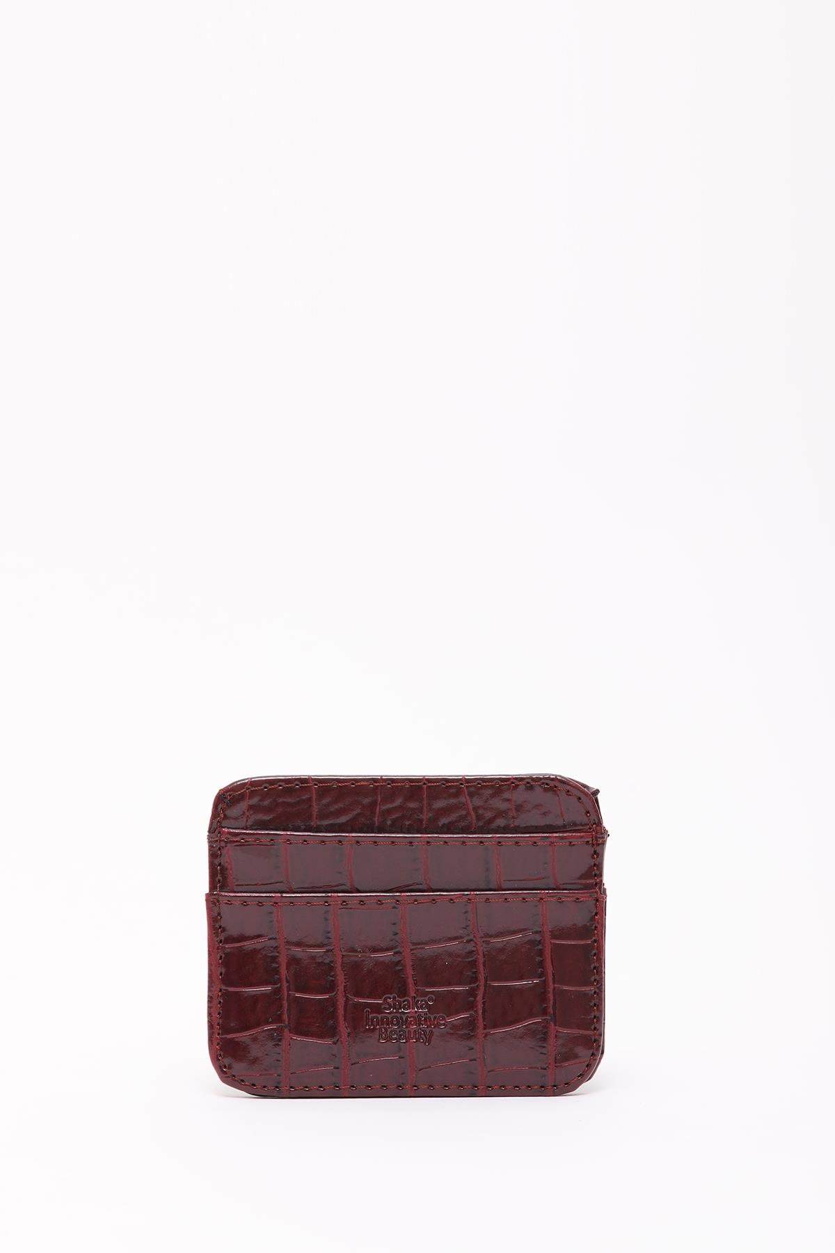 Bordo Shk181 Kroko Suni Deri, 4 Kartlık ve Para Bölmeli, Unisex Kartlık