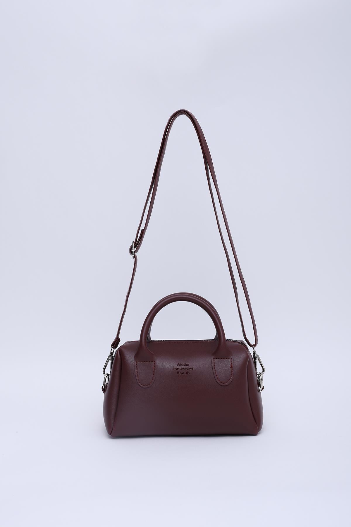Bordo Shk184 Suni Deri Tek Bölmeli Fermuarlı Ayarlanabilir Askılı El, Kol ve Omuz Çantası E:20 U:12 G:10 cm